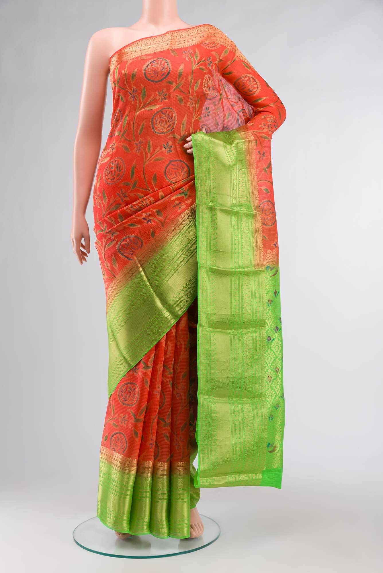 Orange Kota Silk Saree