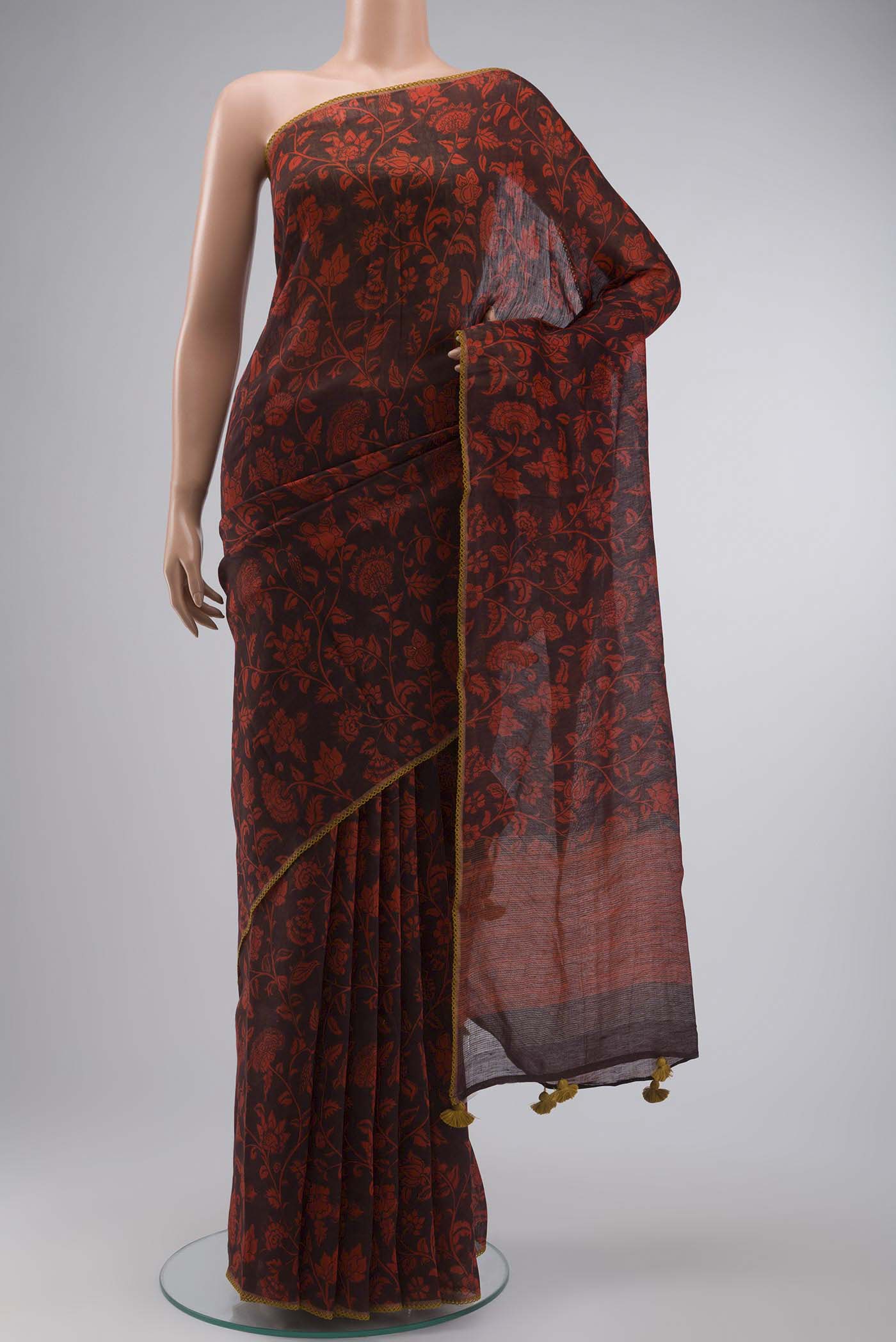 Brown Linen Saree