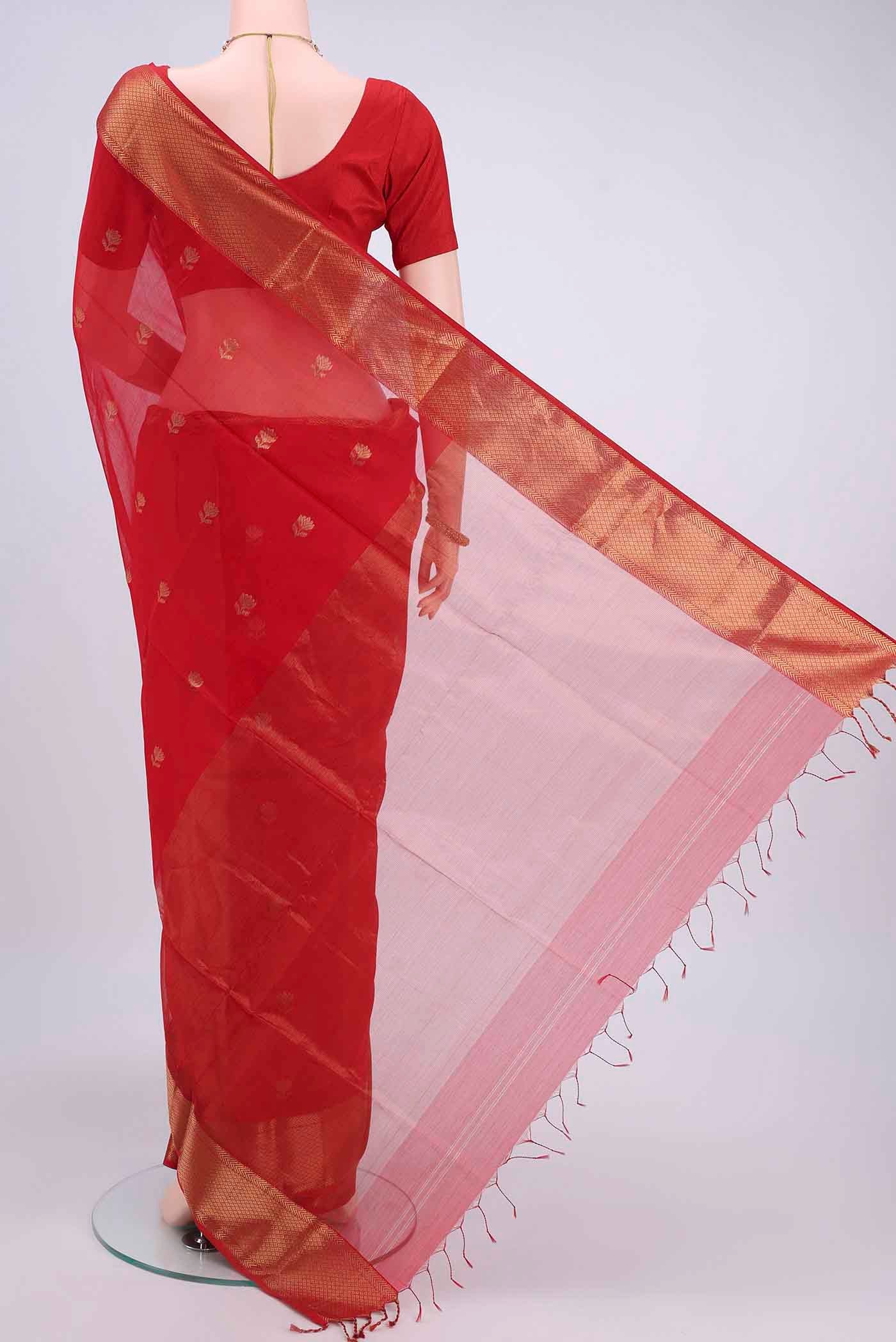 Red Maheshwari Silk Cotton Saree - Image 3