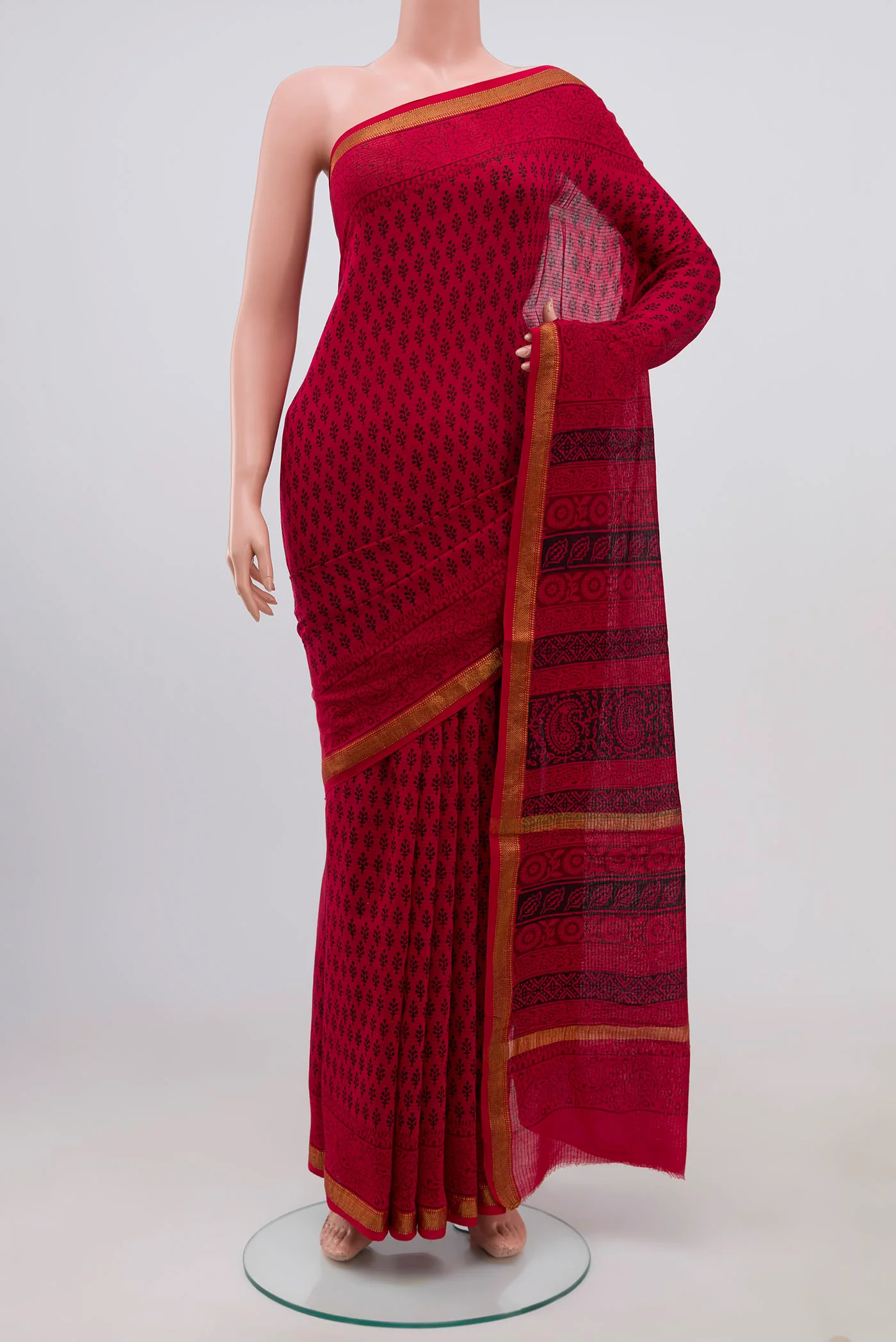 Red Maheshwari Silk Cotton Saree