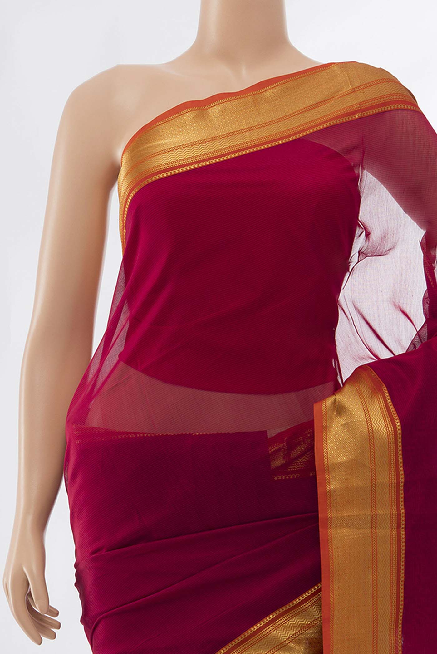 Pink Maheshwari Silk Cotton Saree - Image 2
