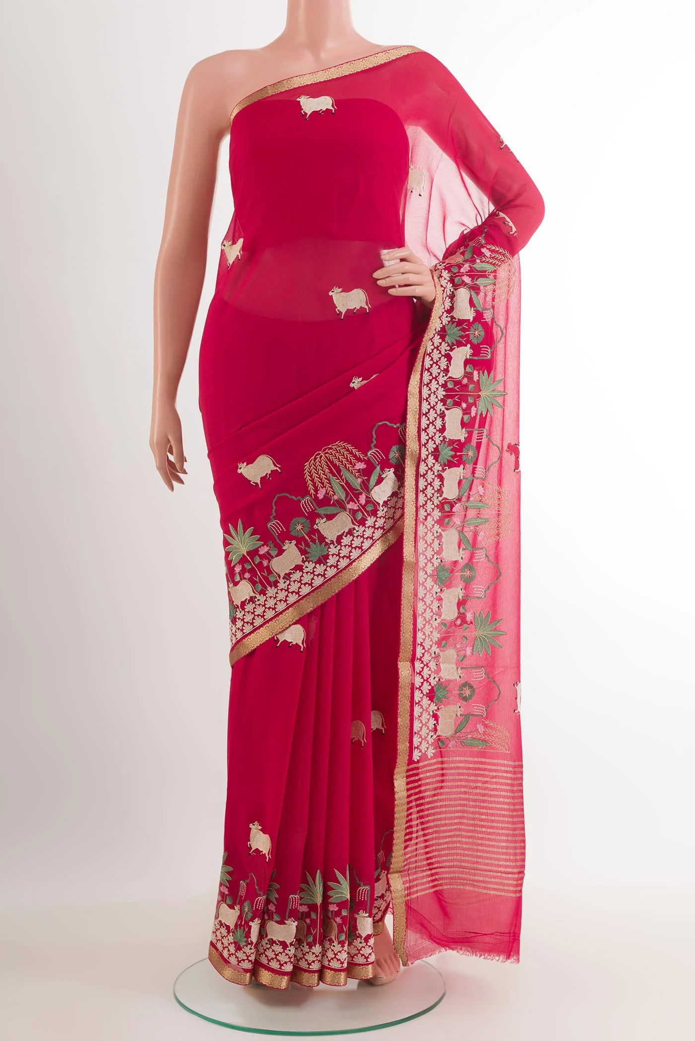 Imperial Red Mysore Chiffon Saree