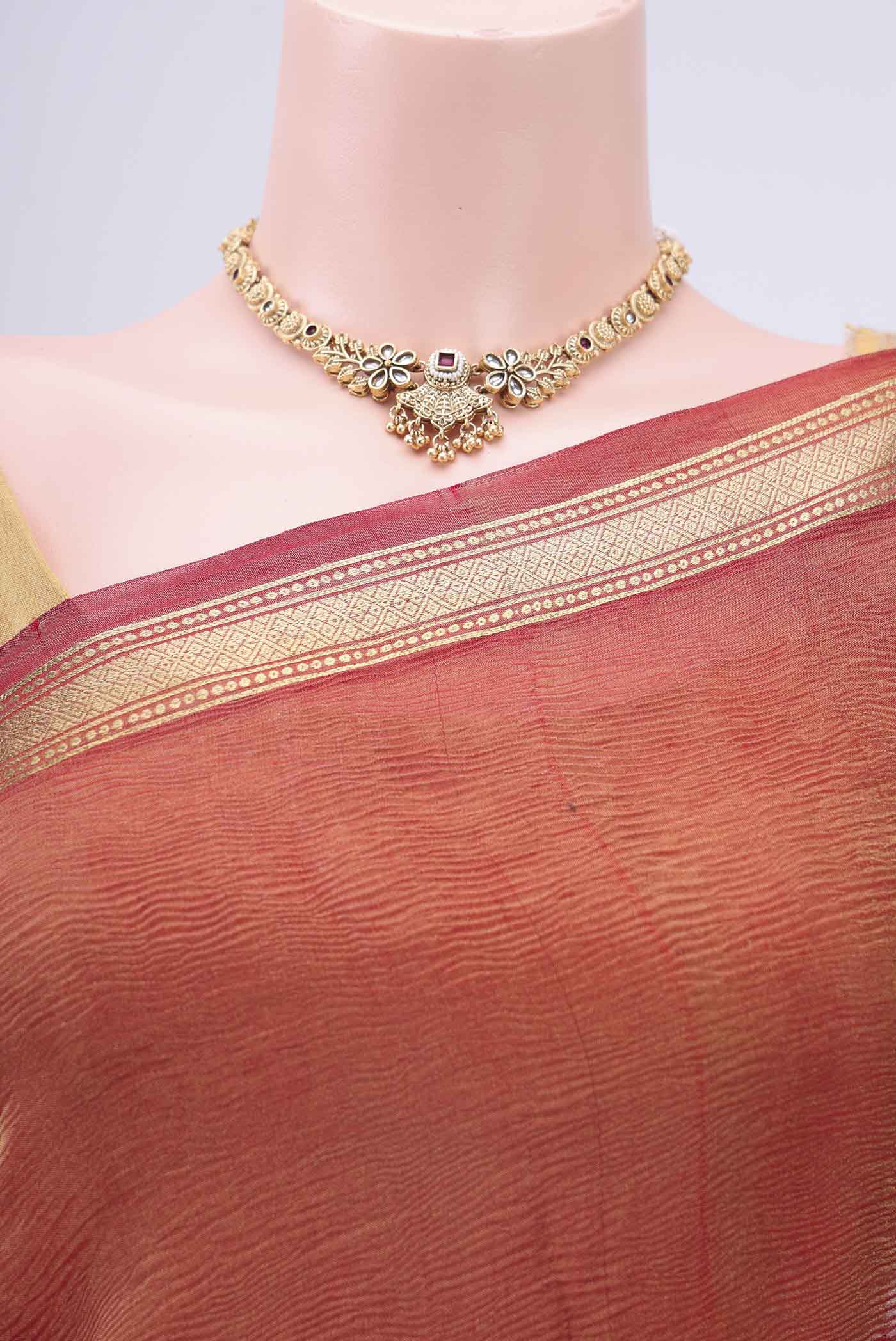 Red Mysore Chiffon Saree - Image 2