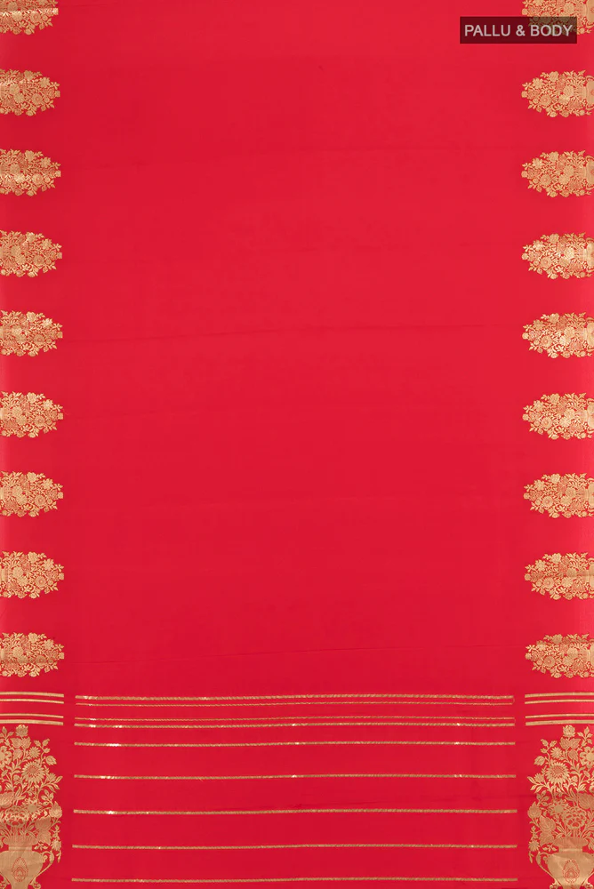 Red Mysore Crepe Saree - Image 5