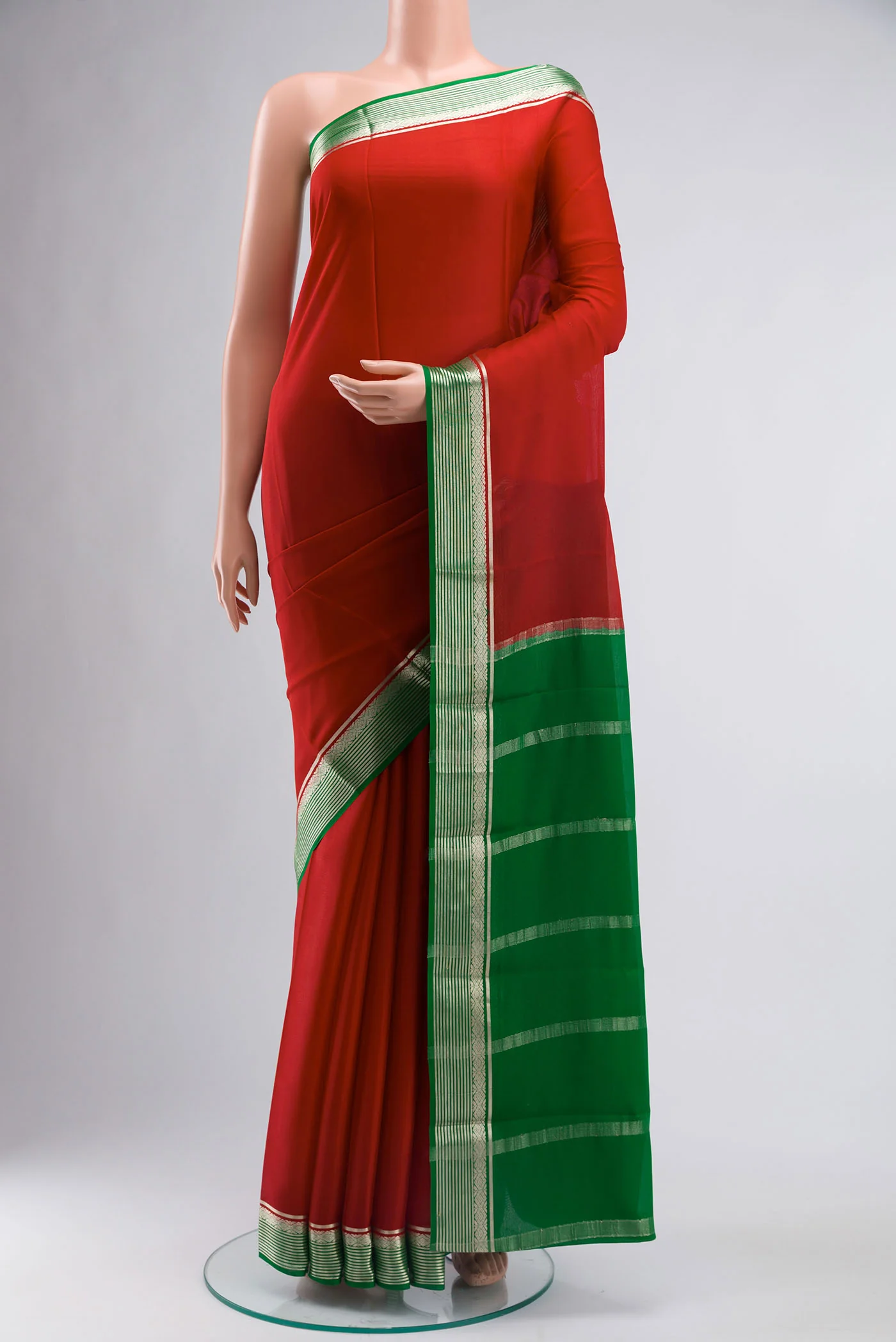 Red Mysore Crepe Saree
