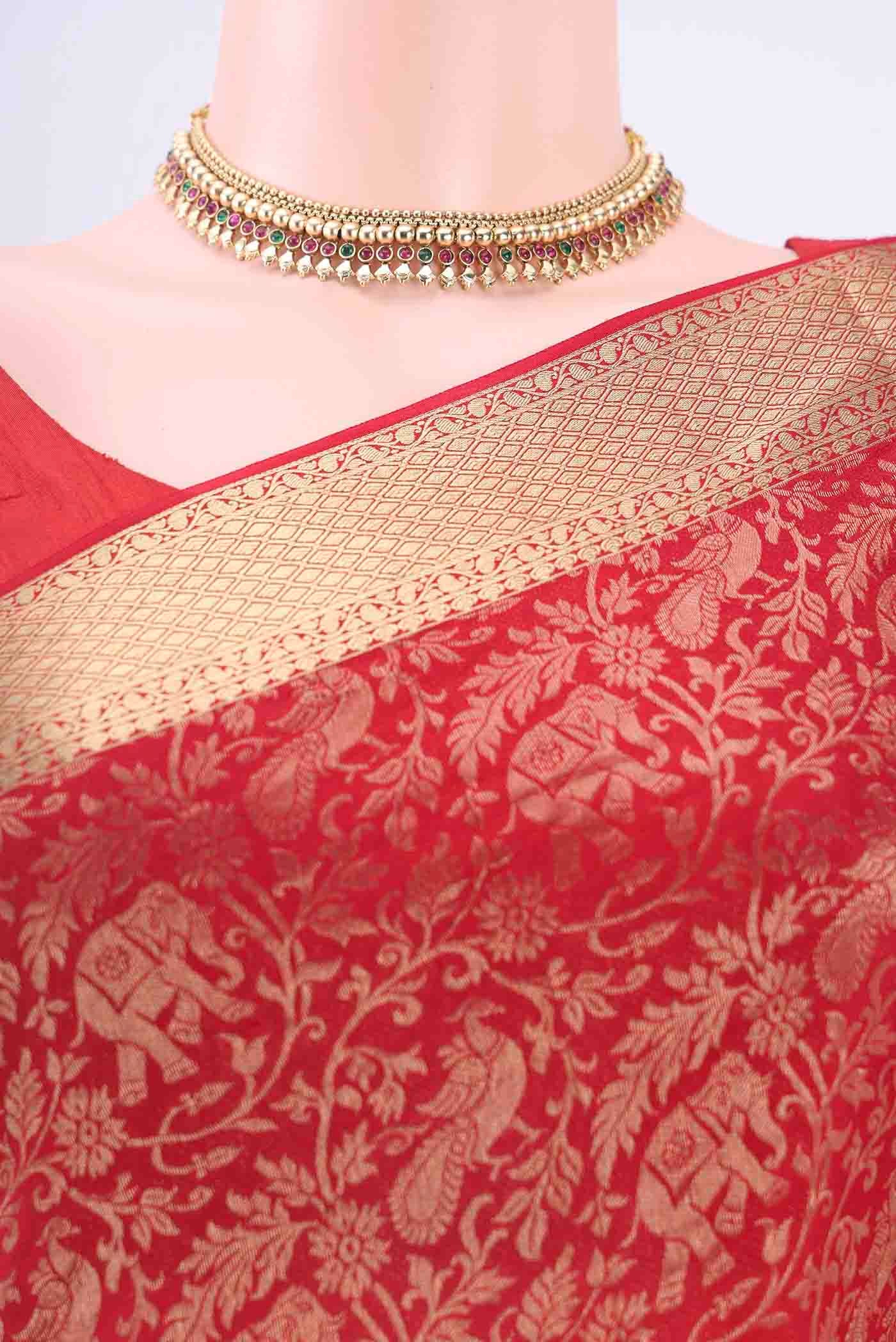 Red Mysore Crepe Saree - Image 2
