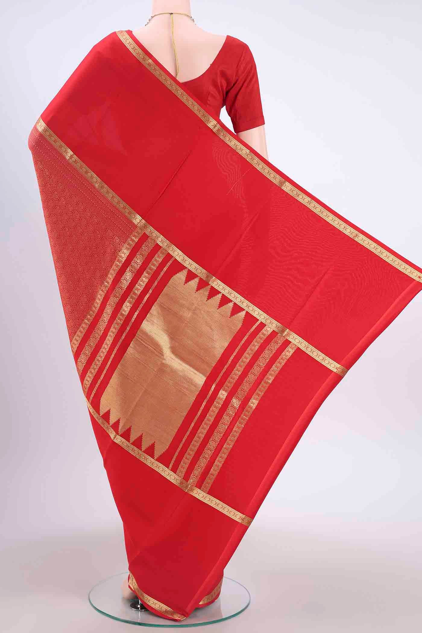 Red Mysore Crepe Saree - Image 3