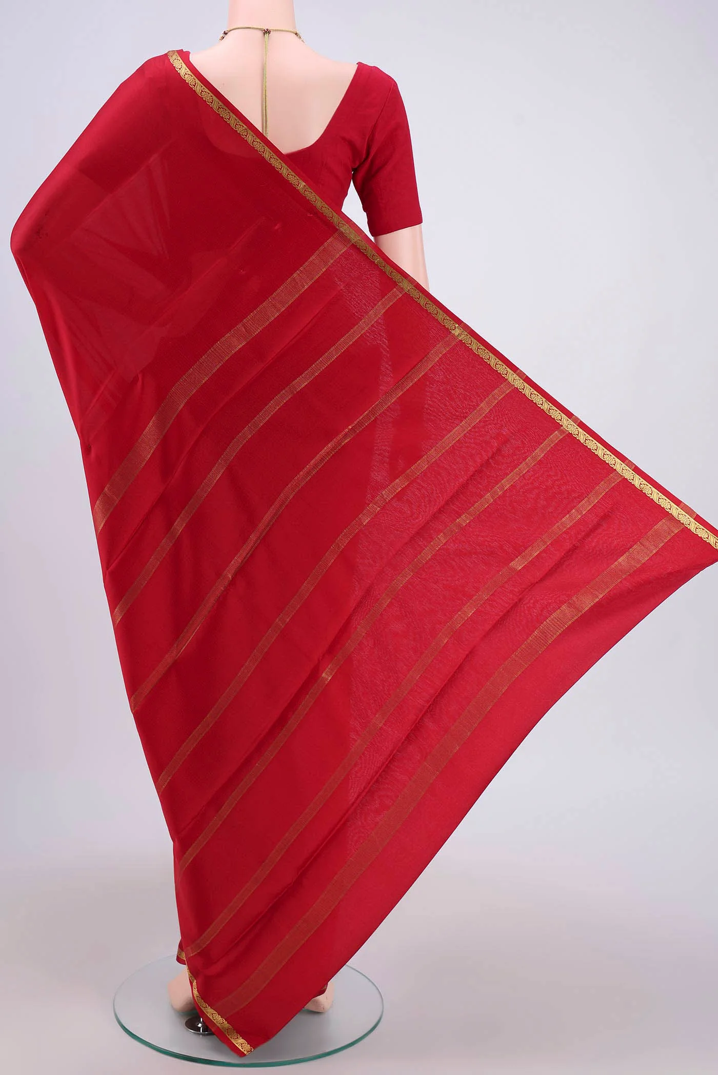 Red Mysore Crepe Saree - Image 3