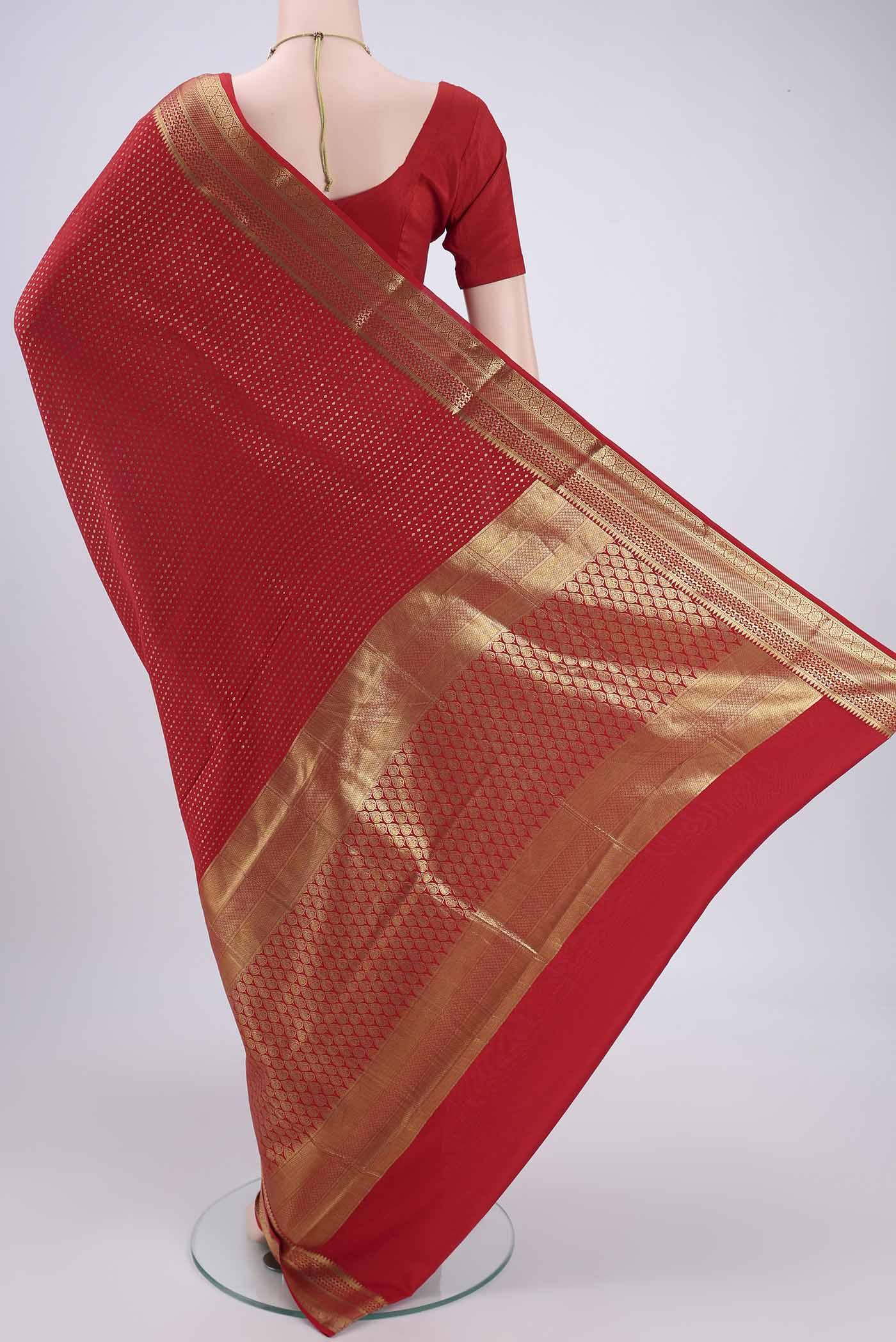 Red Mysore Crepe Saree - Image 3