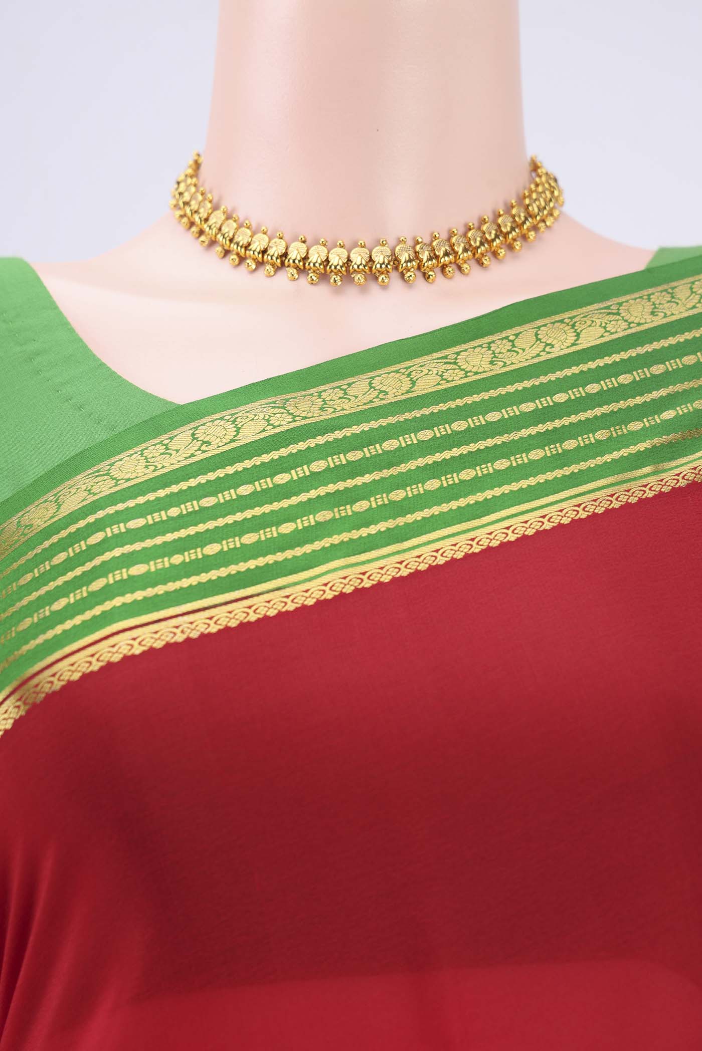 Red Mysore Crepe Saree - Image 2