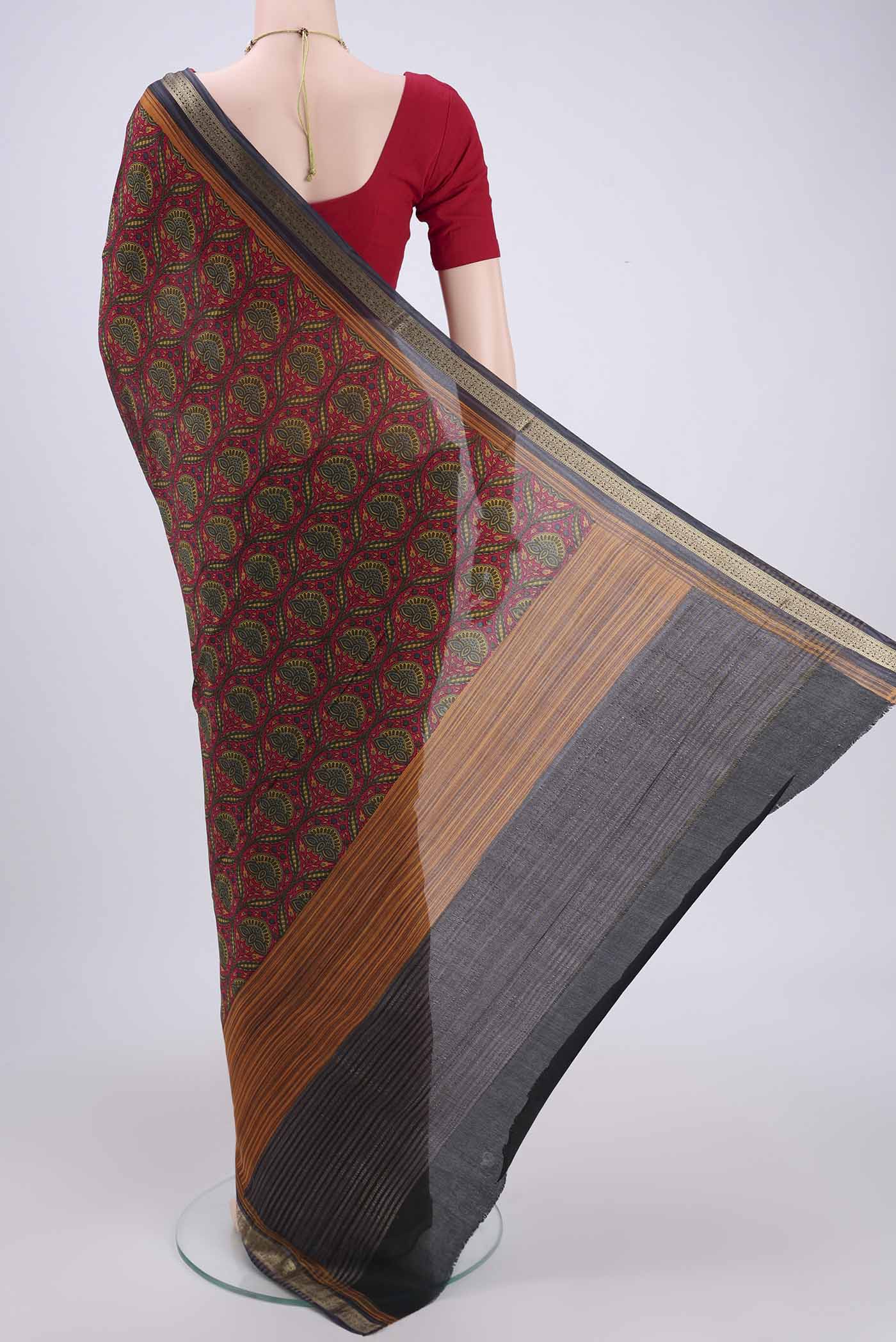 Imperial Red Mysore Crepe Saree - Image 3