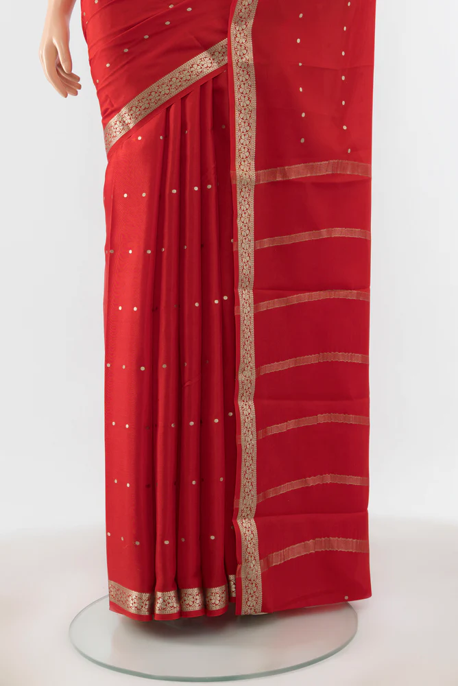 Red Mysore Crepe Saree - Image 3