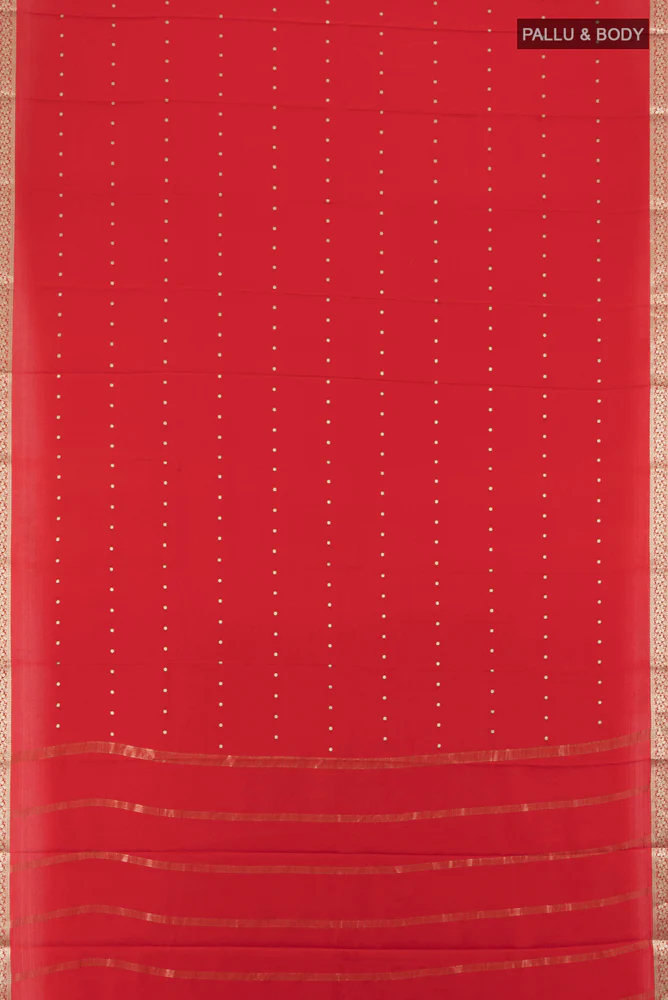 Red Mysore Crepe Saree - Image 5