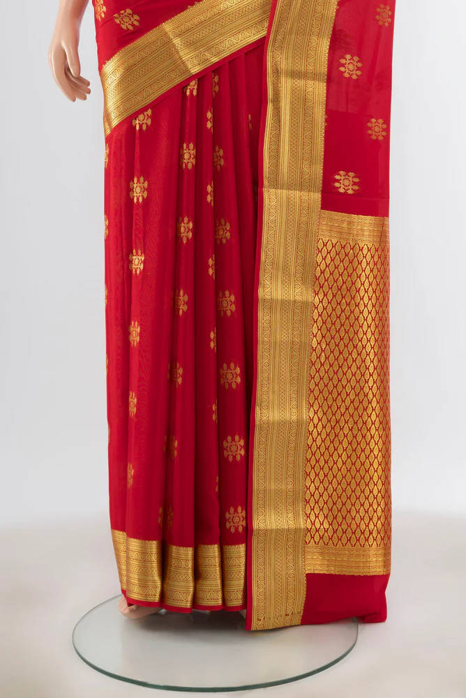 Red Mysore Crepe Saree - Image 3
