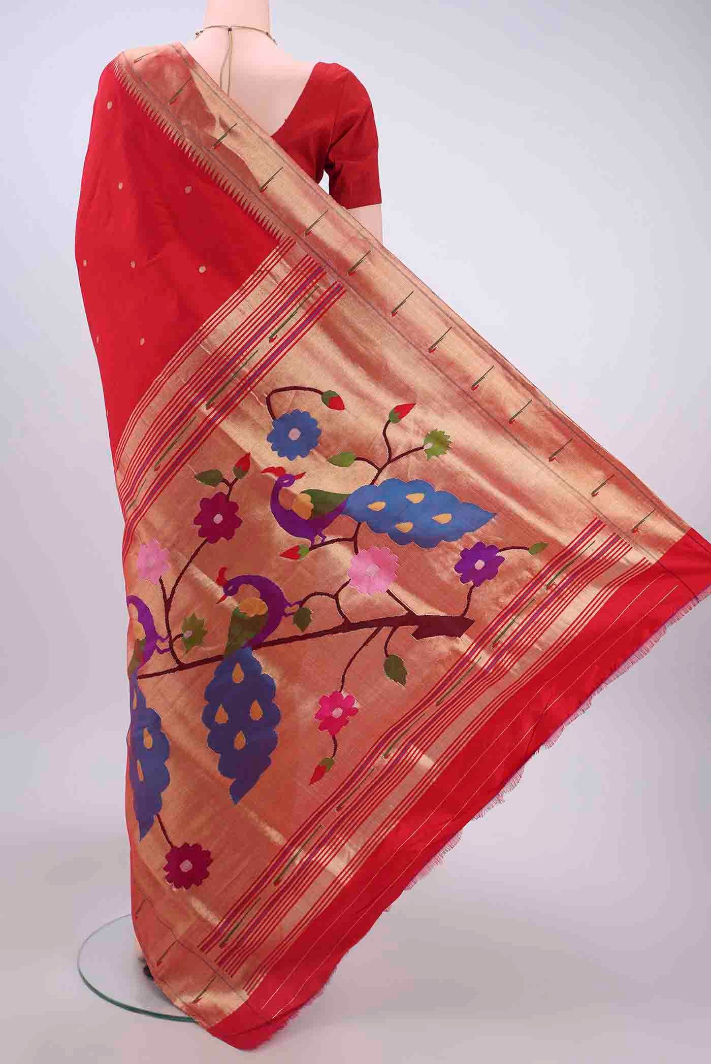 Red Paithani Silk Saree - Image 3