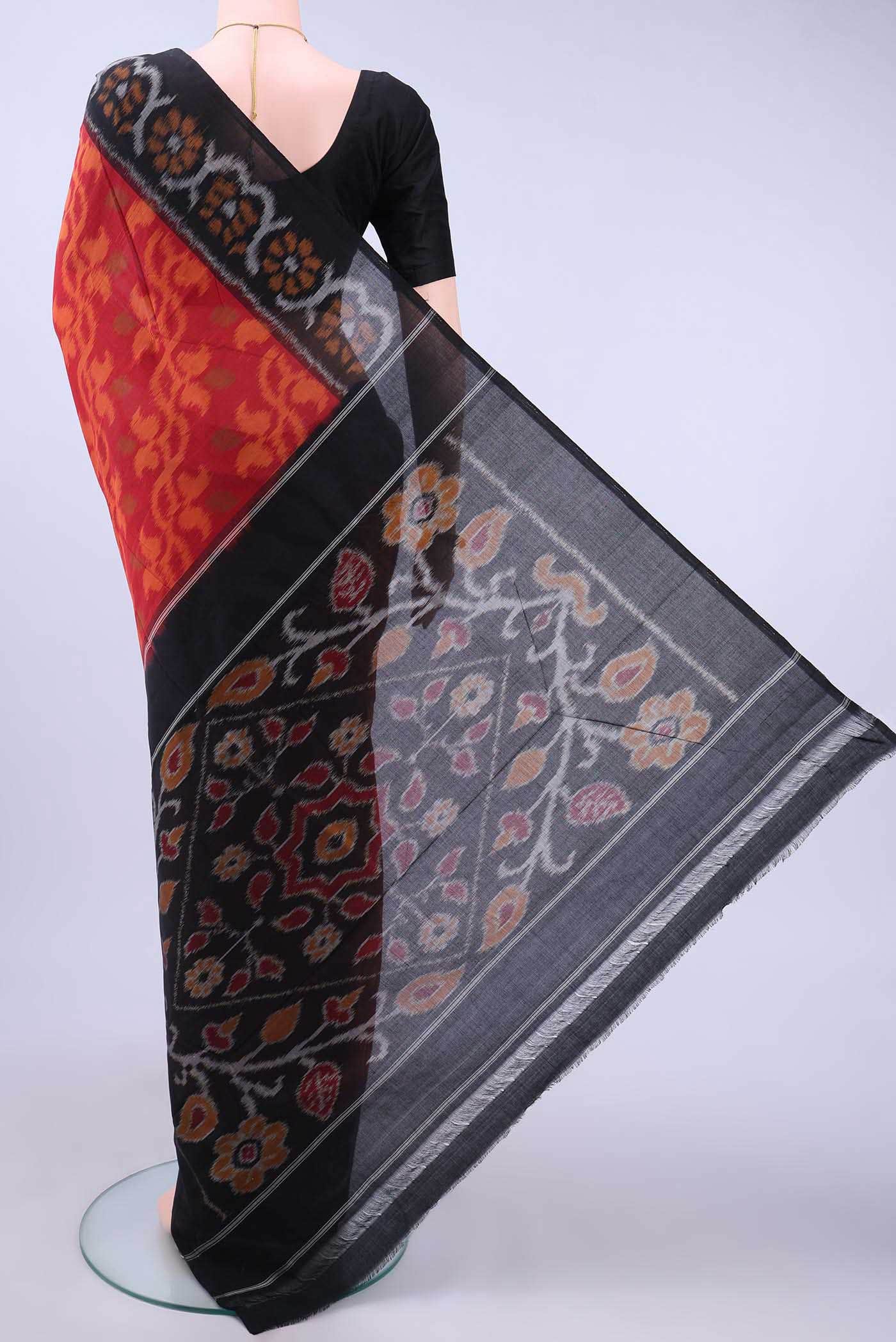 Red Pochampally Cotton Saree - Image 2