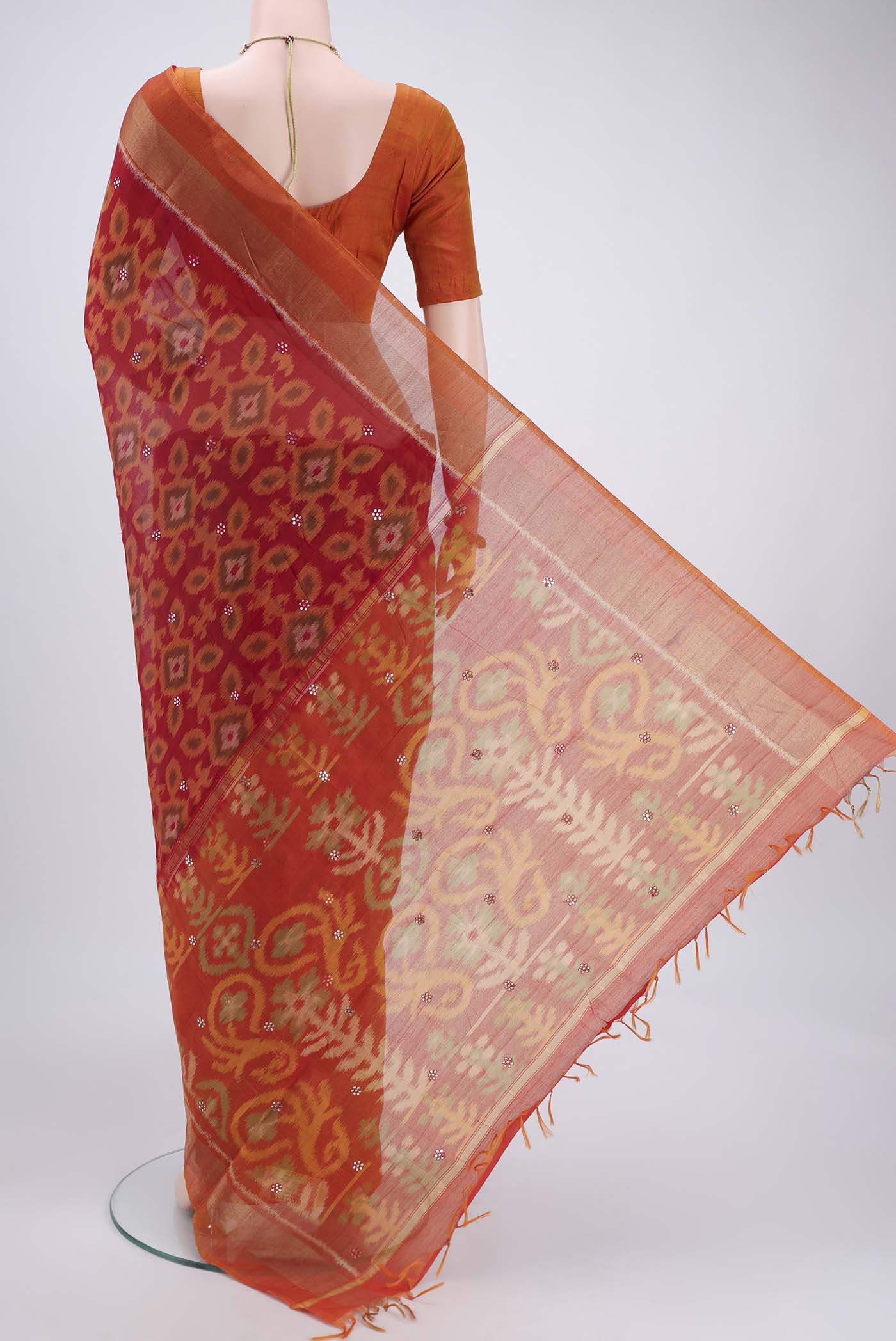 Red Silk Cotton Saree - Image 3