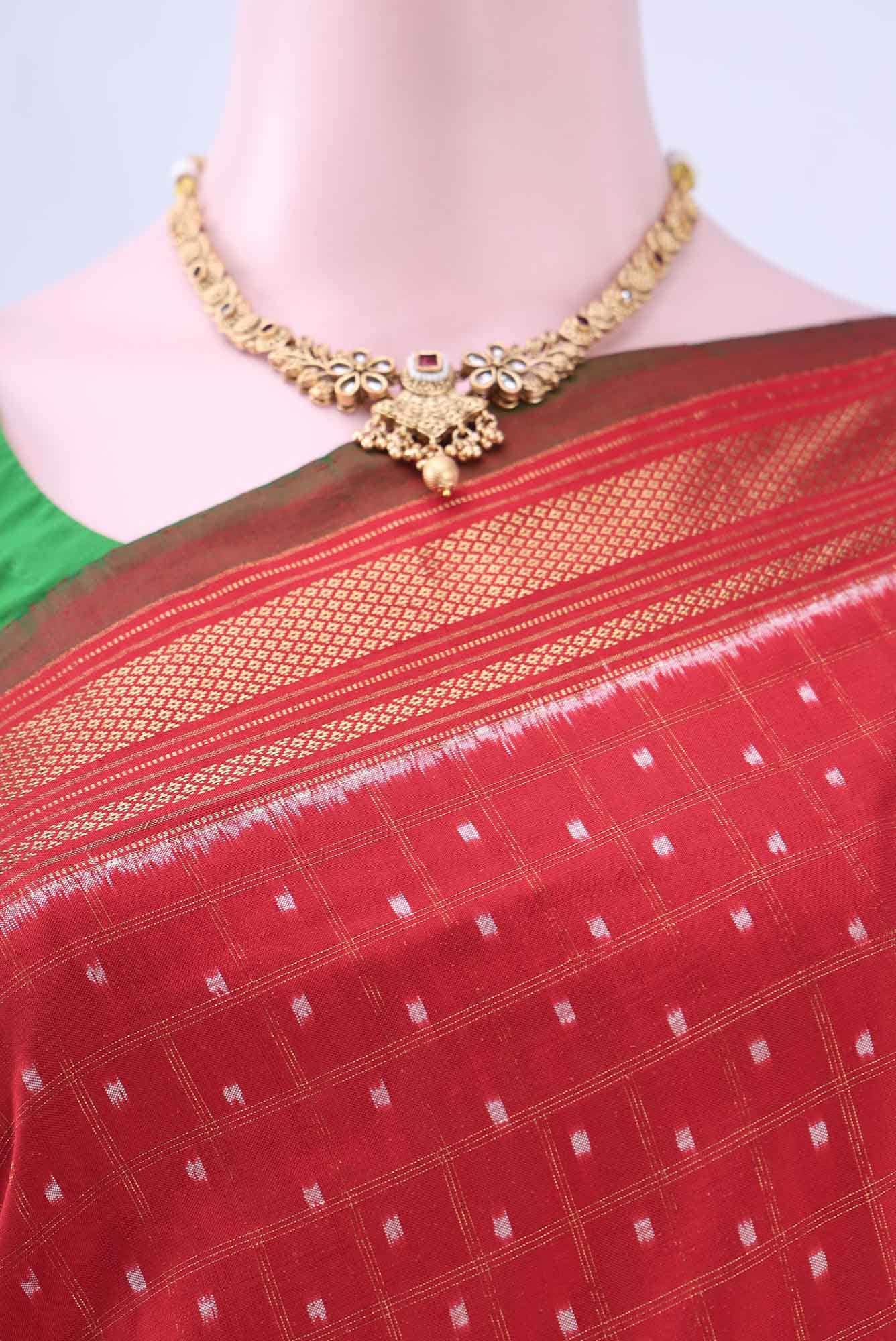 Red Pochampally Silk Saree - Image 3