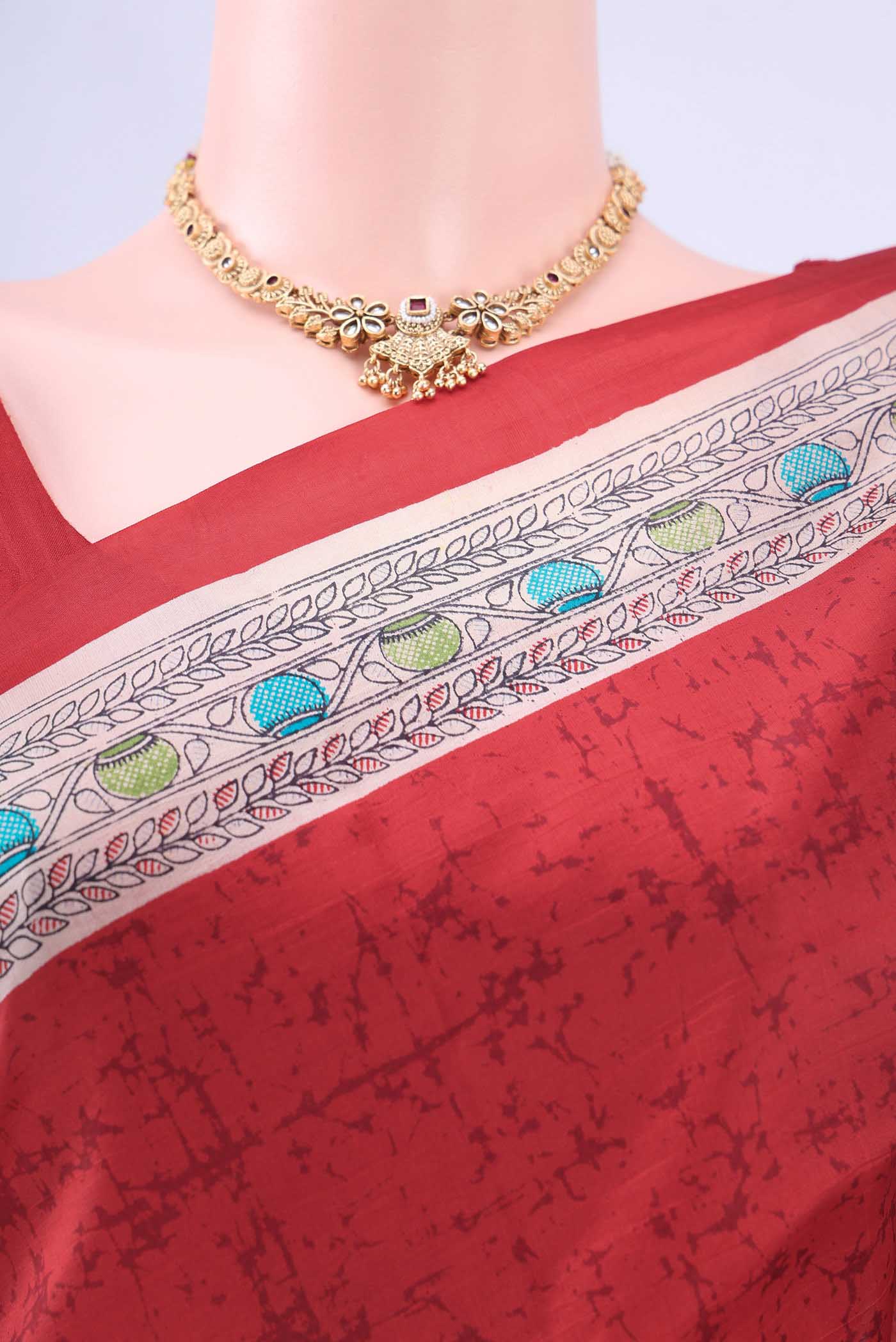 Red Printed Silk Saree - Image 2