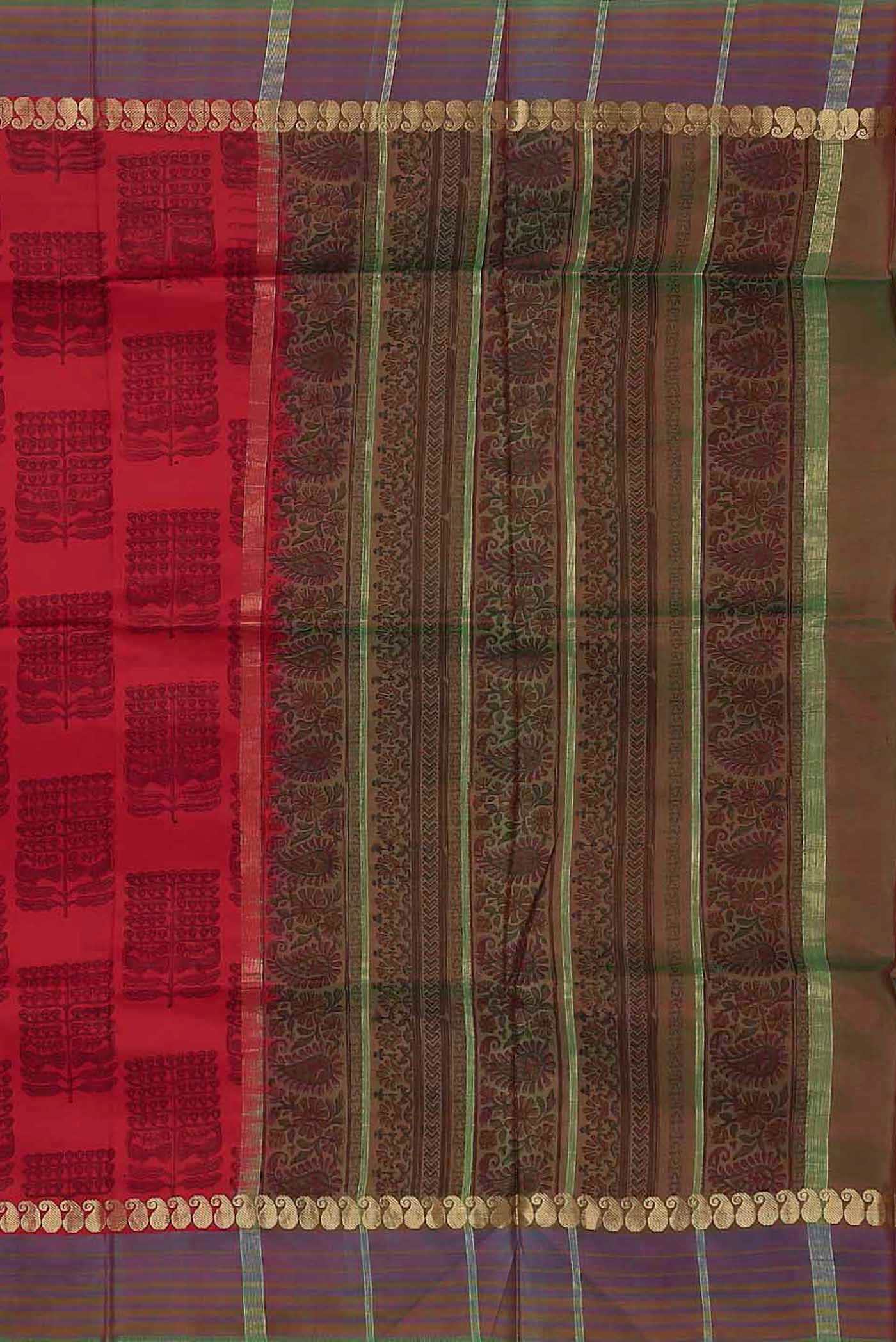 Red Printed Silk Saree - Image 5