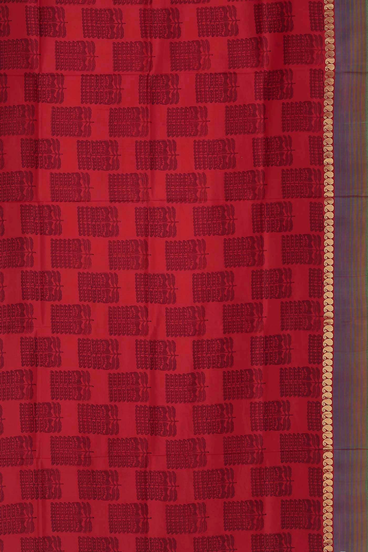 Red Printed Silk Saree - Image 6