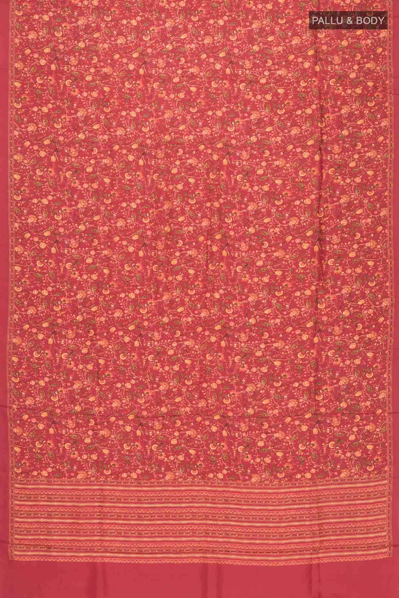 Red Printed Silk Saree - Image 3
