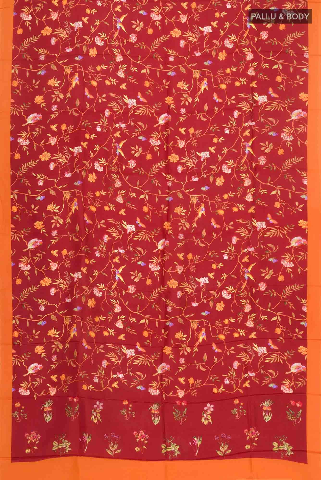 Red Printed Silk Saree - Image 3
