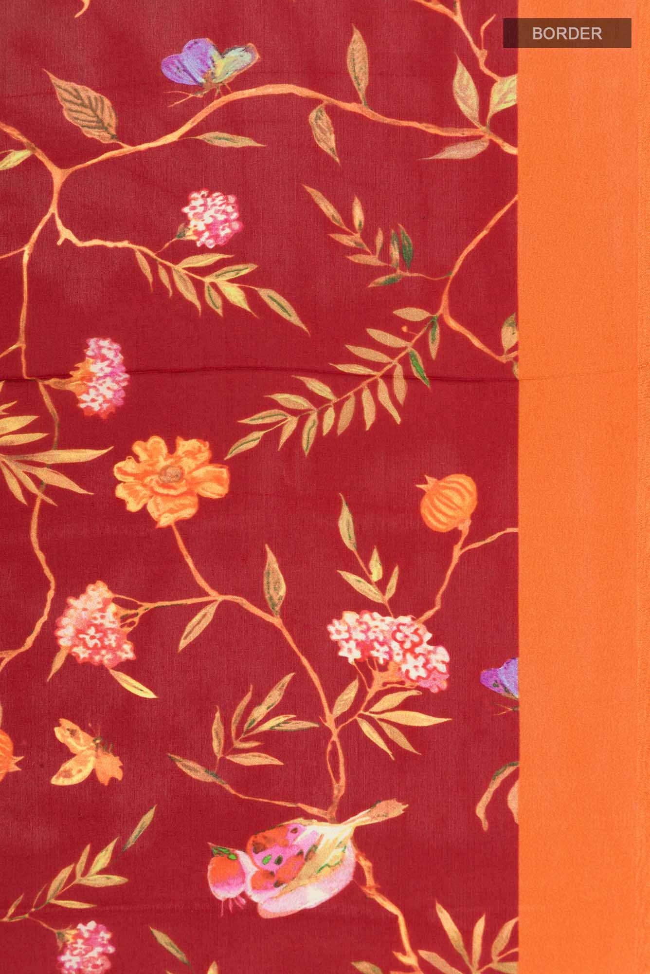 Red Printed Silk Saree - Image 4