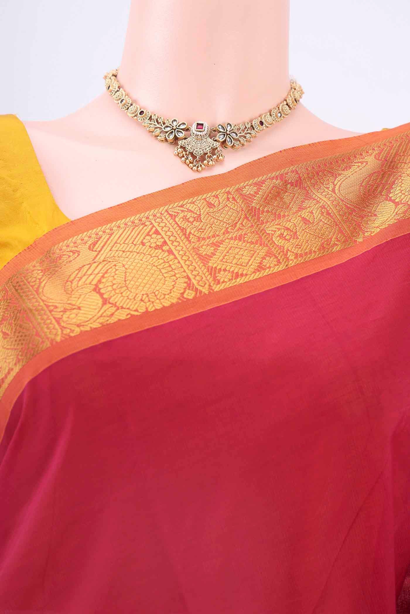 Red Silk Cotton Saree - Image 2