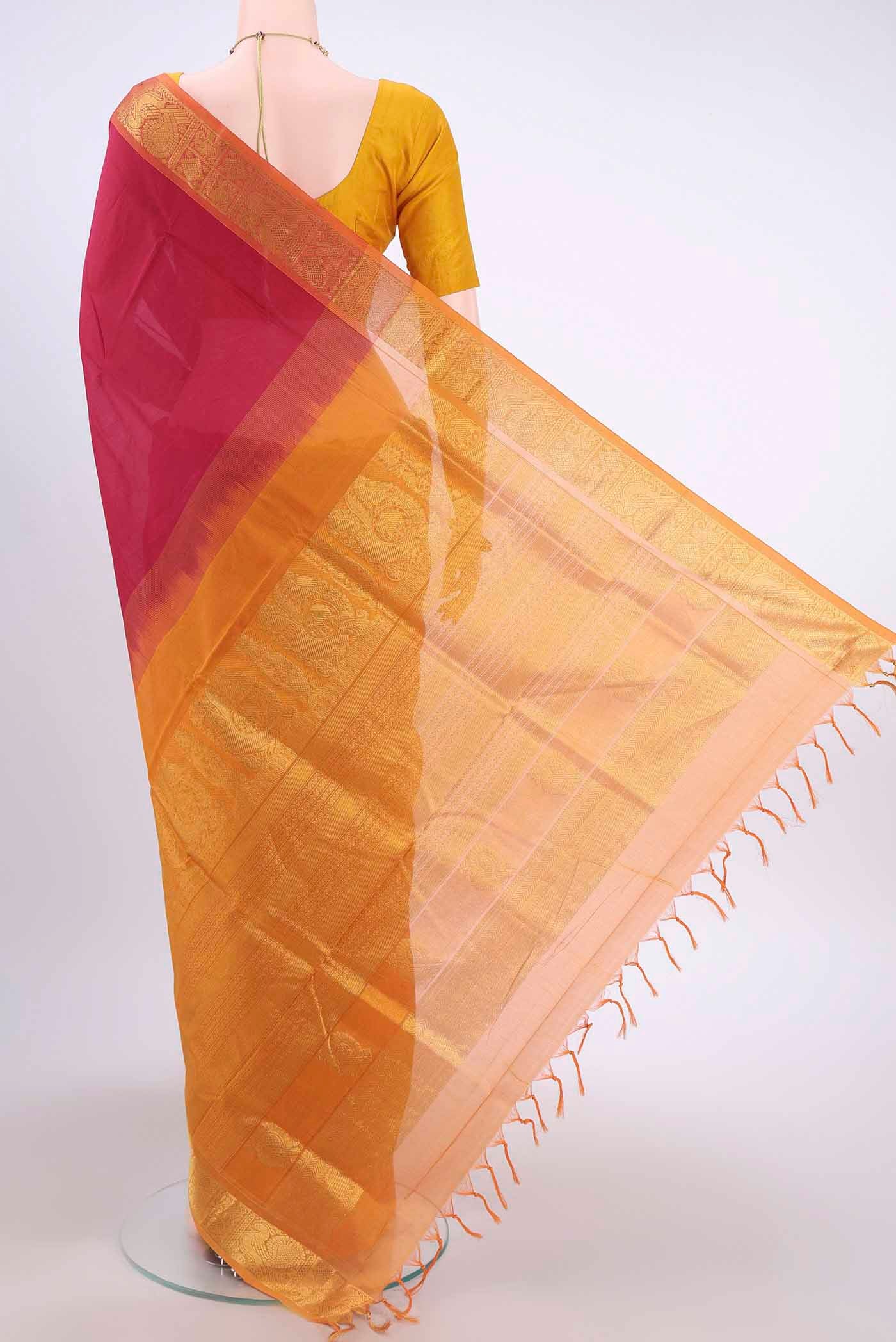Red Silk Cotton Saree - Image 3