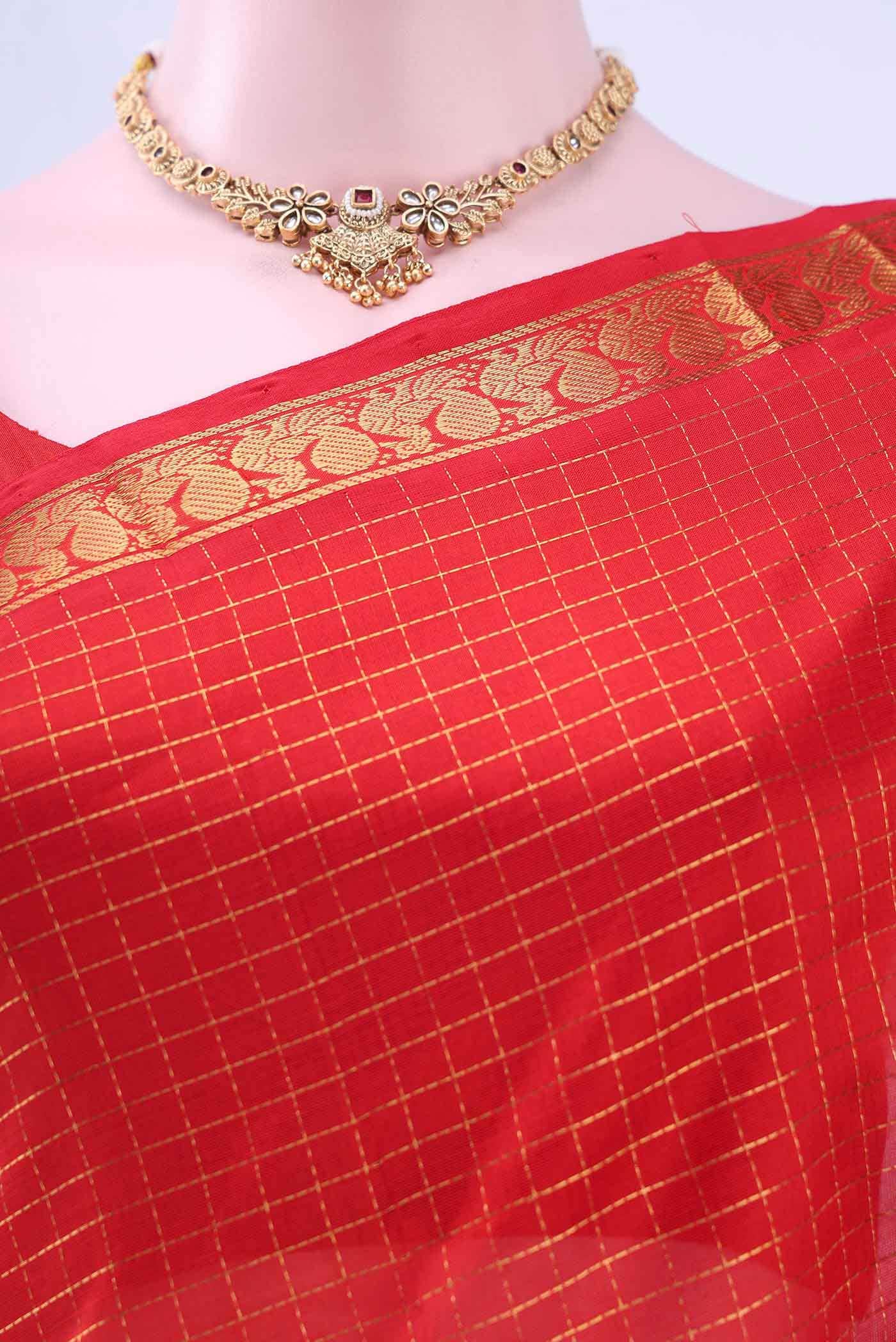 Red Silk Cotton Saree - Image 2