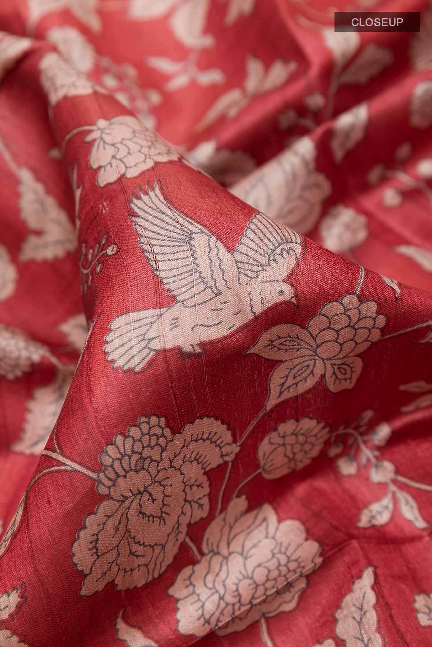 Red Tussar Saree - Image 2