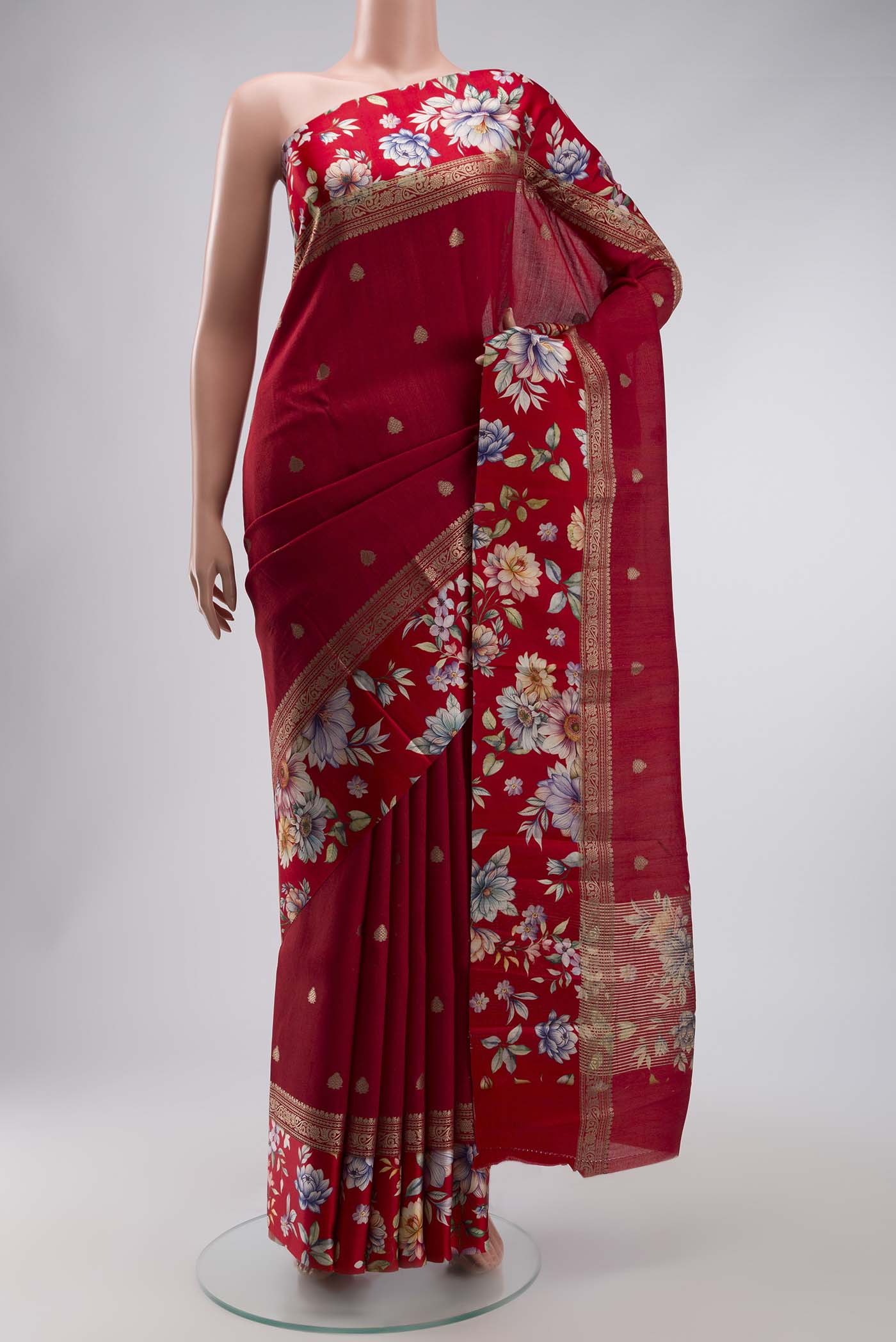 Red Tussar Silk Saree