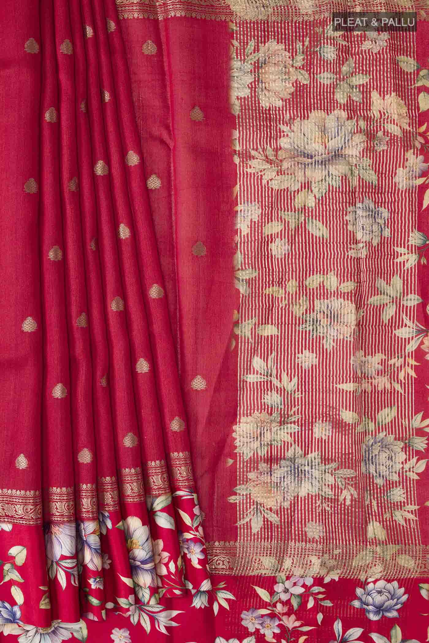 Red Tussar Silk Saree - Image 4