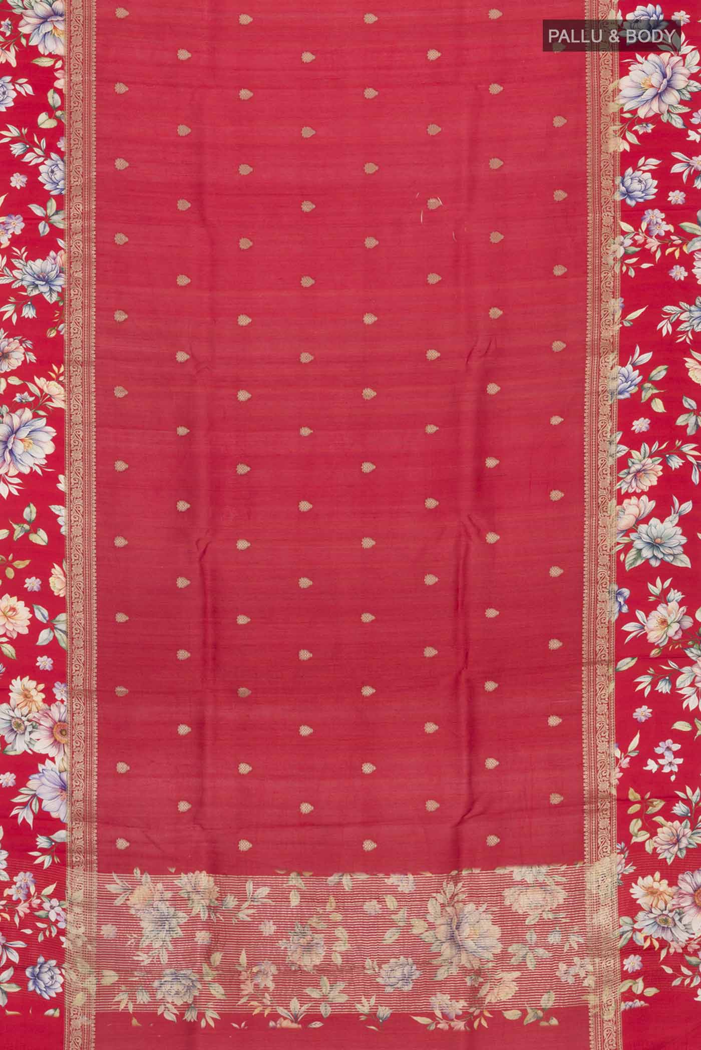 Red Tussar Silk Saree - Image 6