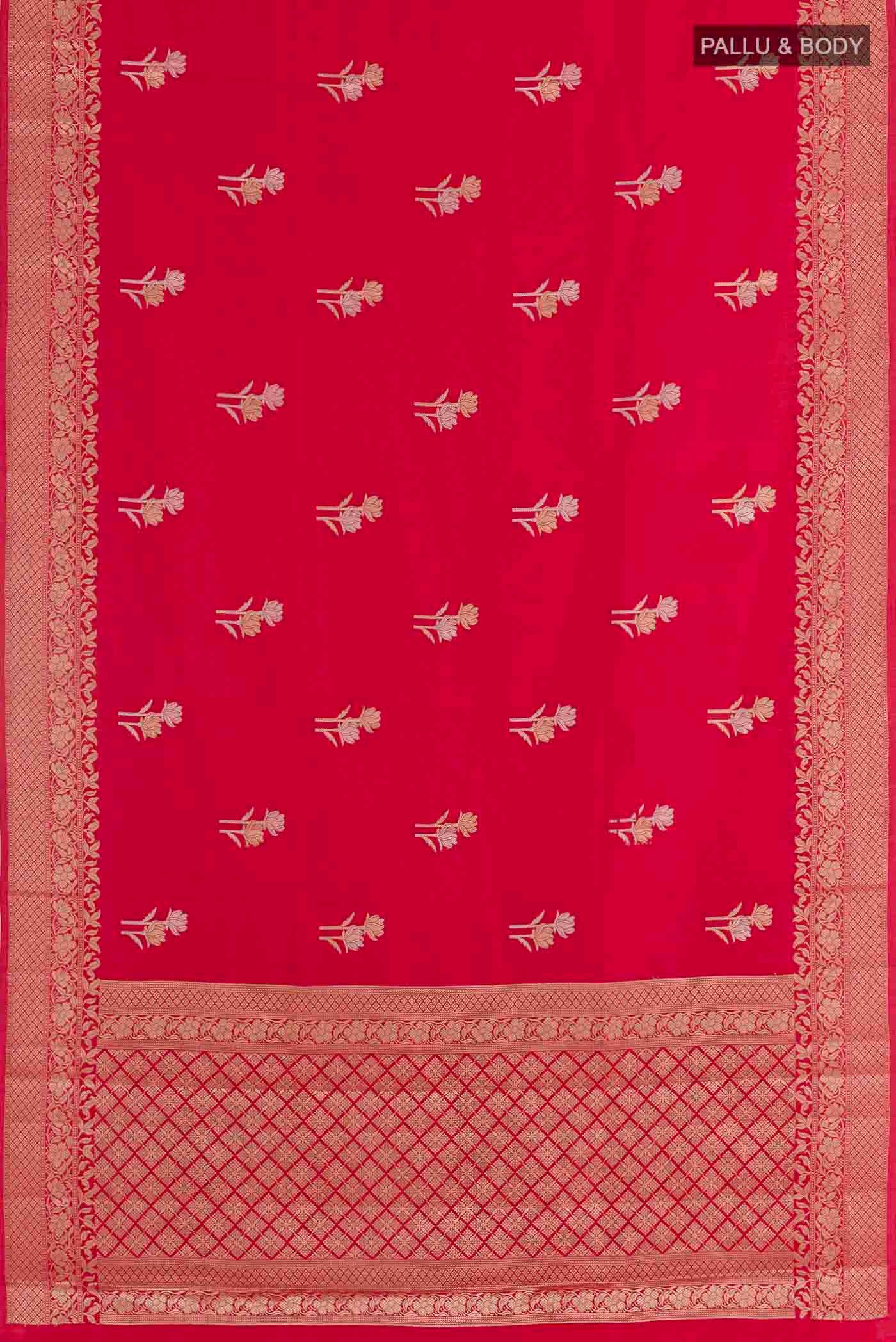 Red Banarasi Raw Silk Saree - Image 3