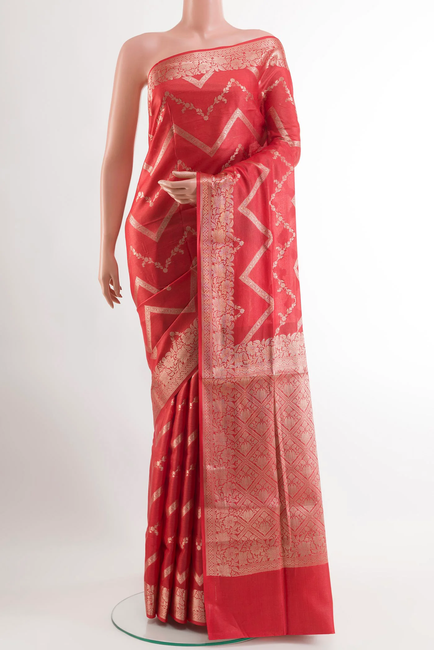 Red Banarasi Tussar Silk Saree