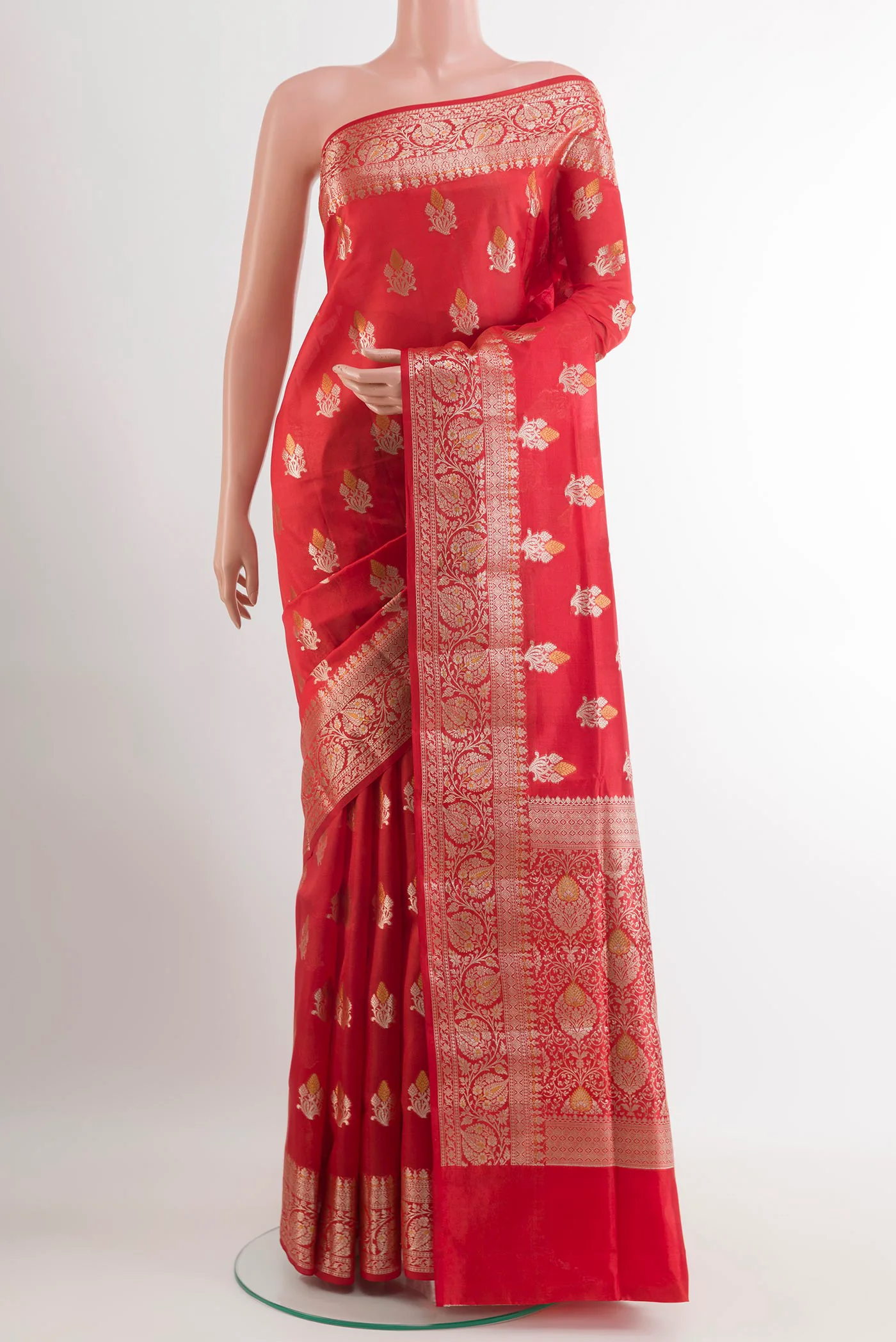 Red Banarasi Raw Silk Saree