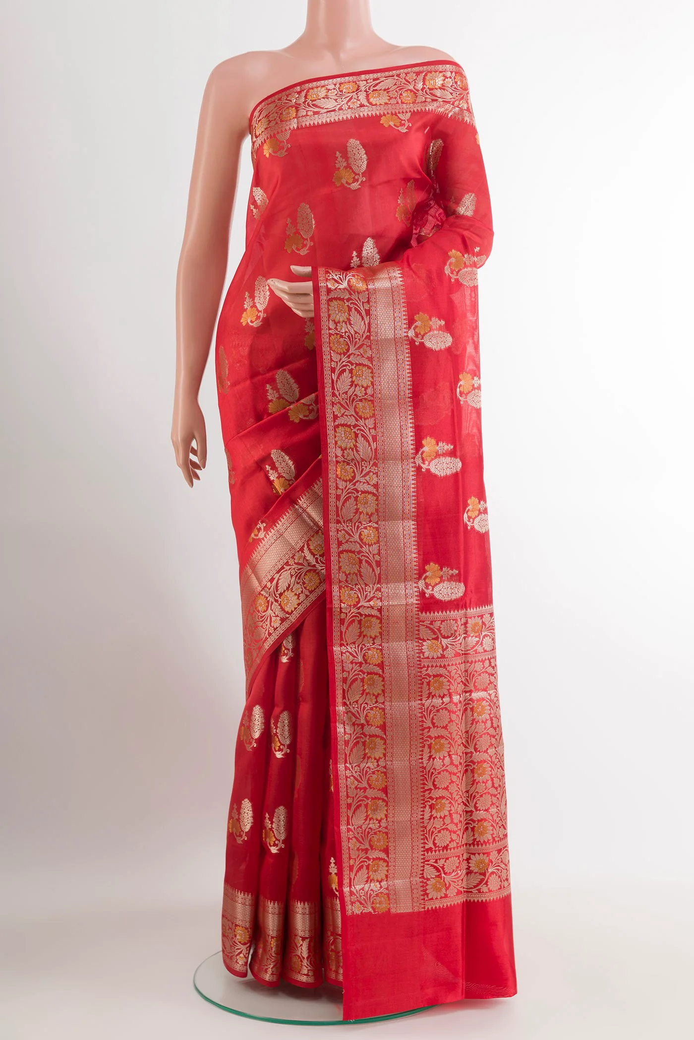 Red Banarasi Tussar Silk Saree