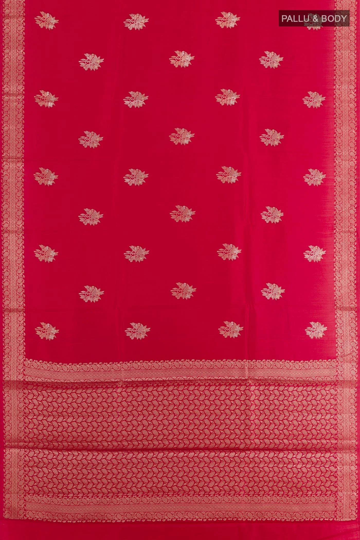 Red Tussar Silk Saree - Image 3