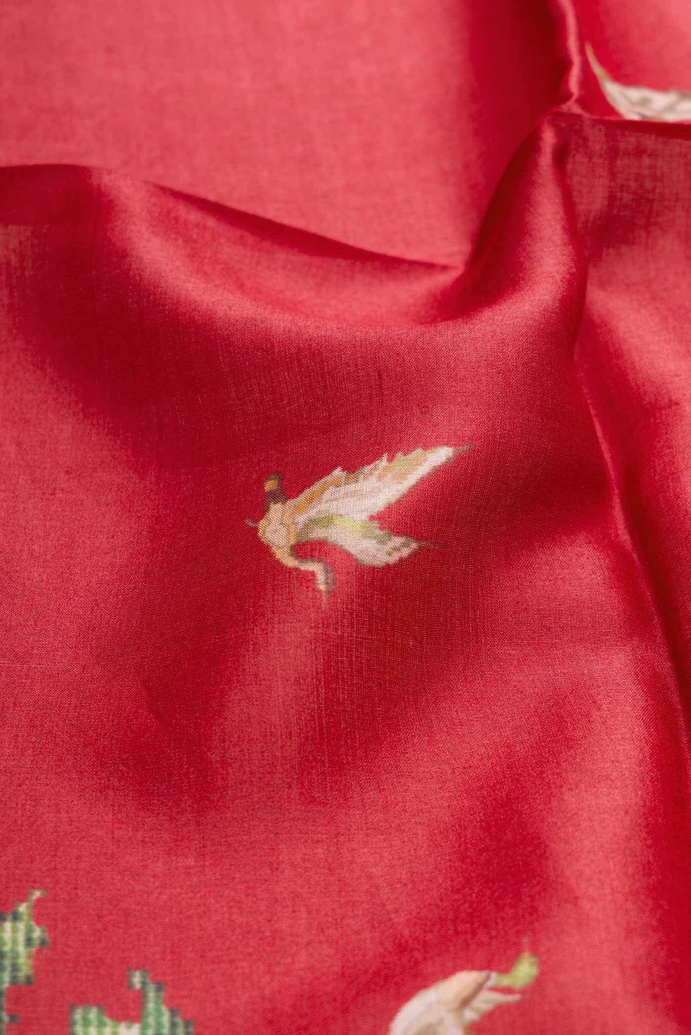 Red Tussar Silk Saree - Image 2