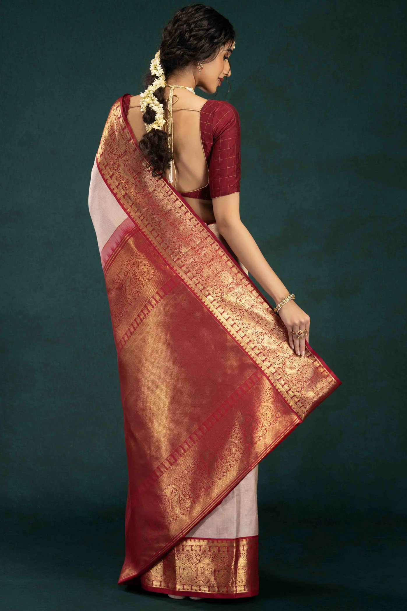 Rekha-Off White Kanchipuram Silk Saree - Image 7