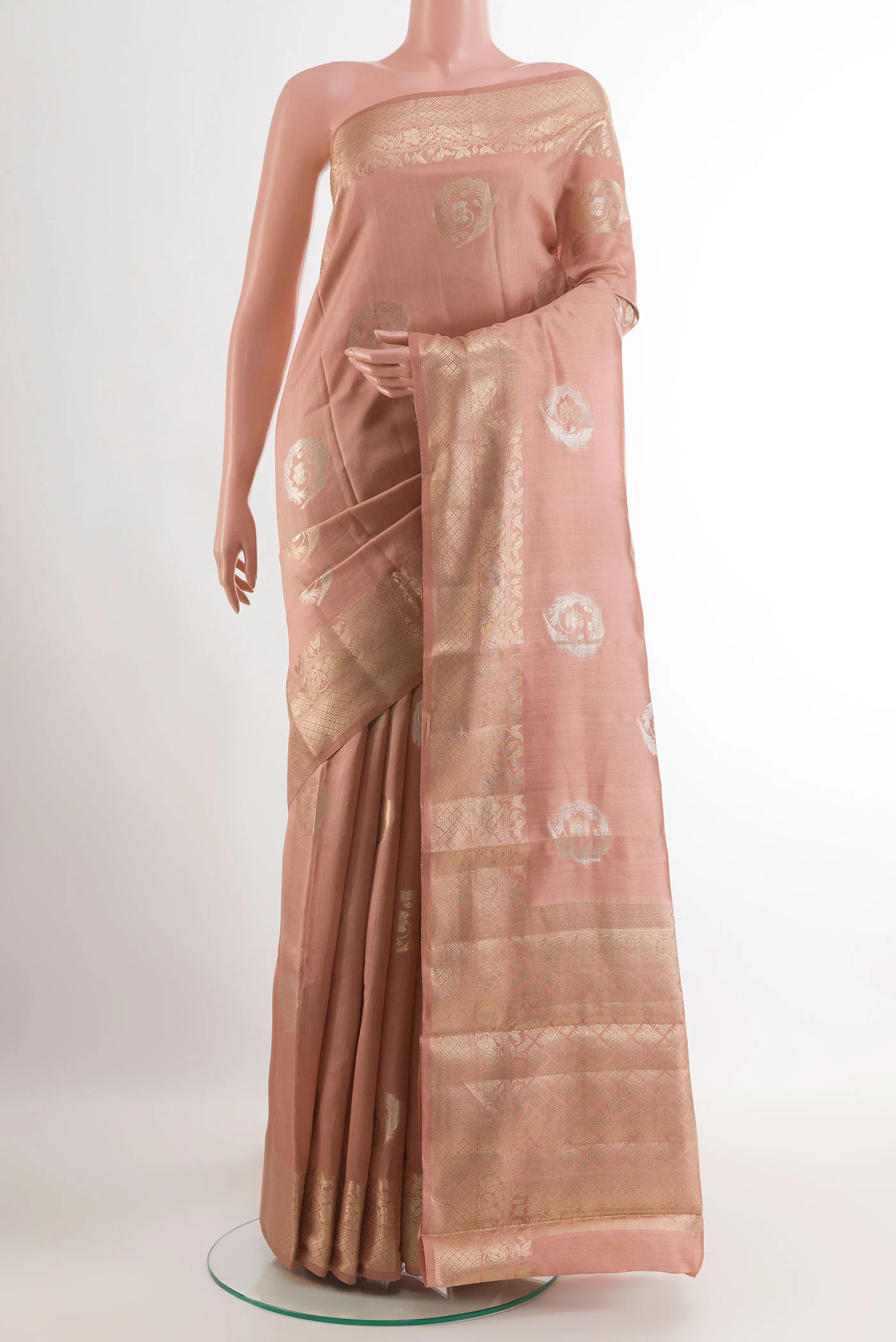 Rose Gold Banarasi Raw Silk Saree
