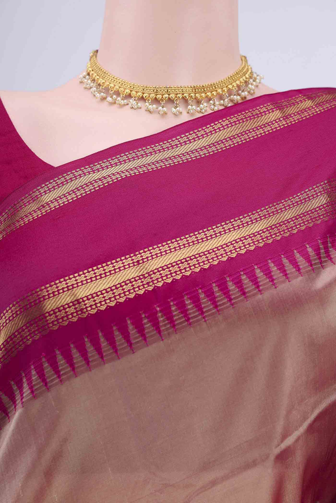 Rose Gold Dual Tone Bangalore Silk Saree - Image 2