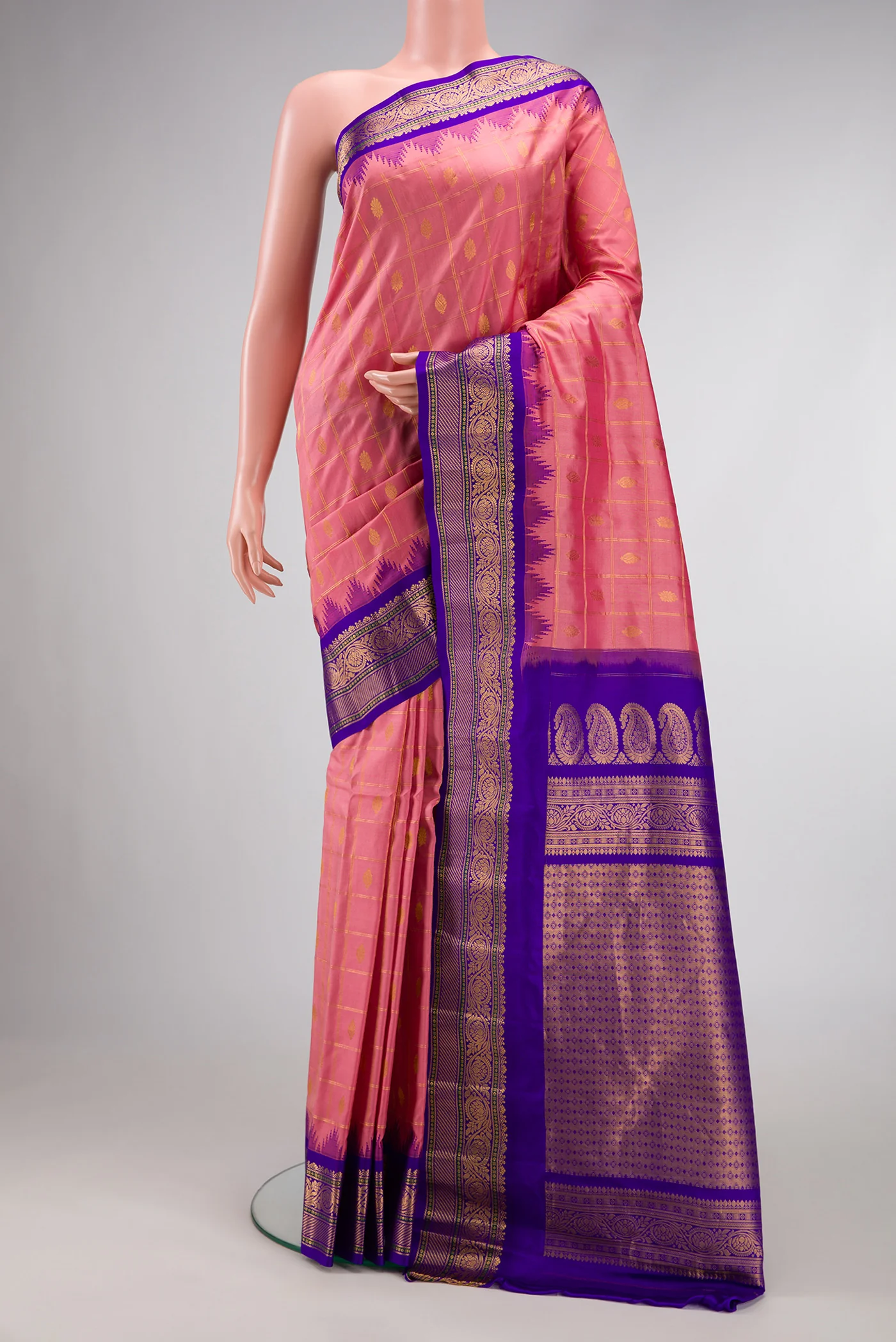 Rose pink Gadwal Silk Saree