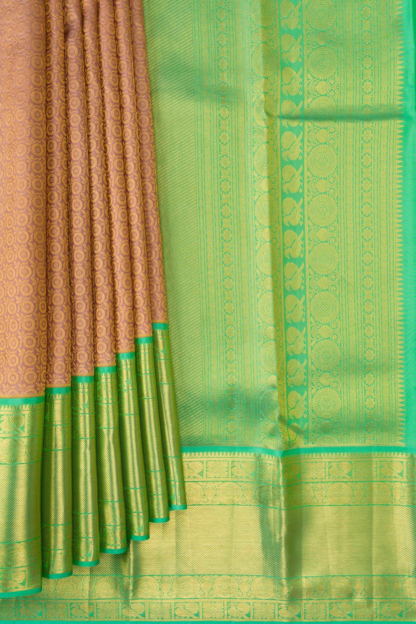 Rose Gold Dual Tone Kanchipuram Silk Saree - Image 4