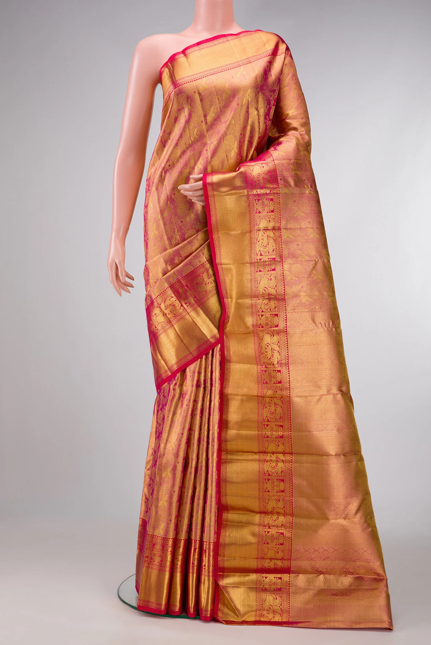Pink with Gold Color Kanchipuram Tissue Silk Saree