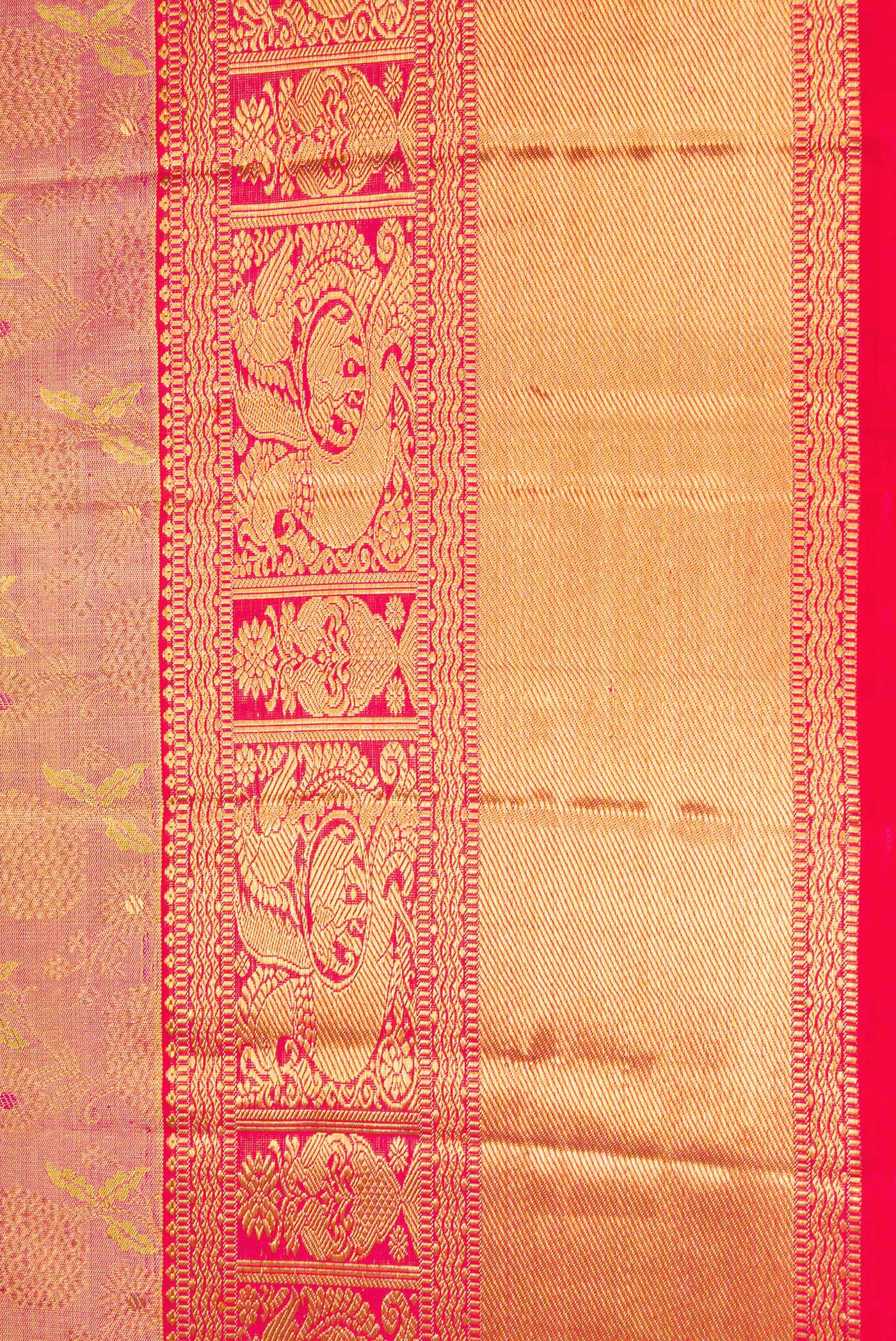 Pink with Gold Color Kanchipuram Tissue Silk Saree - Image 3