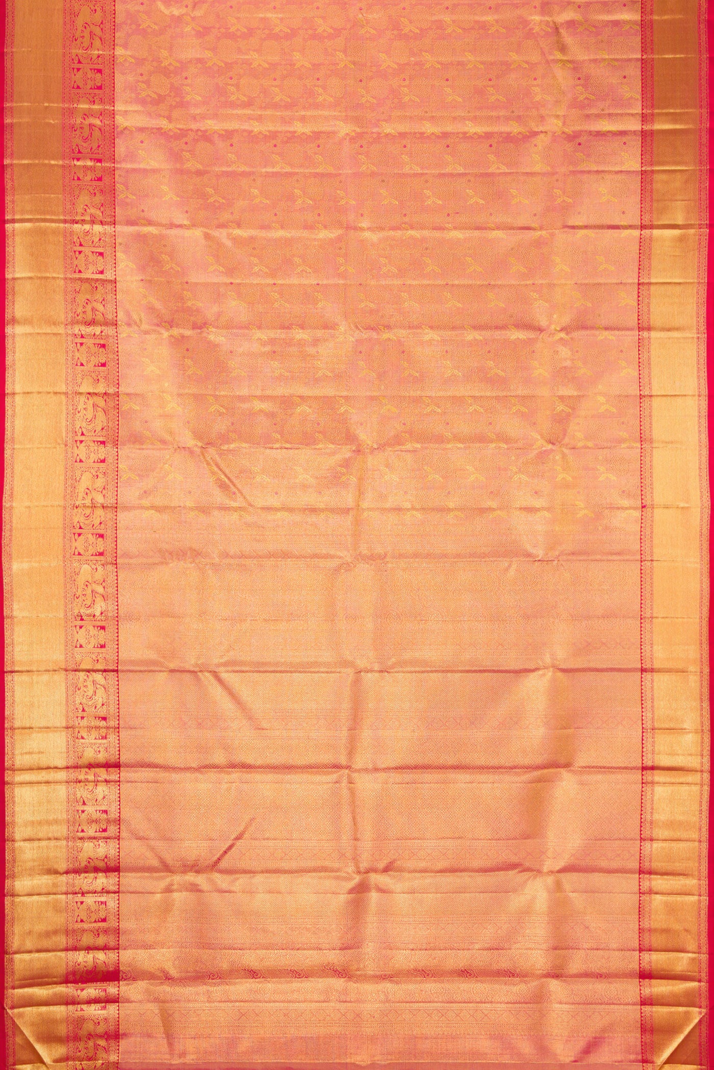 Pink with Gold Color Kanchipuram Tissue Silk Saree - Image 6