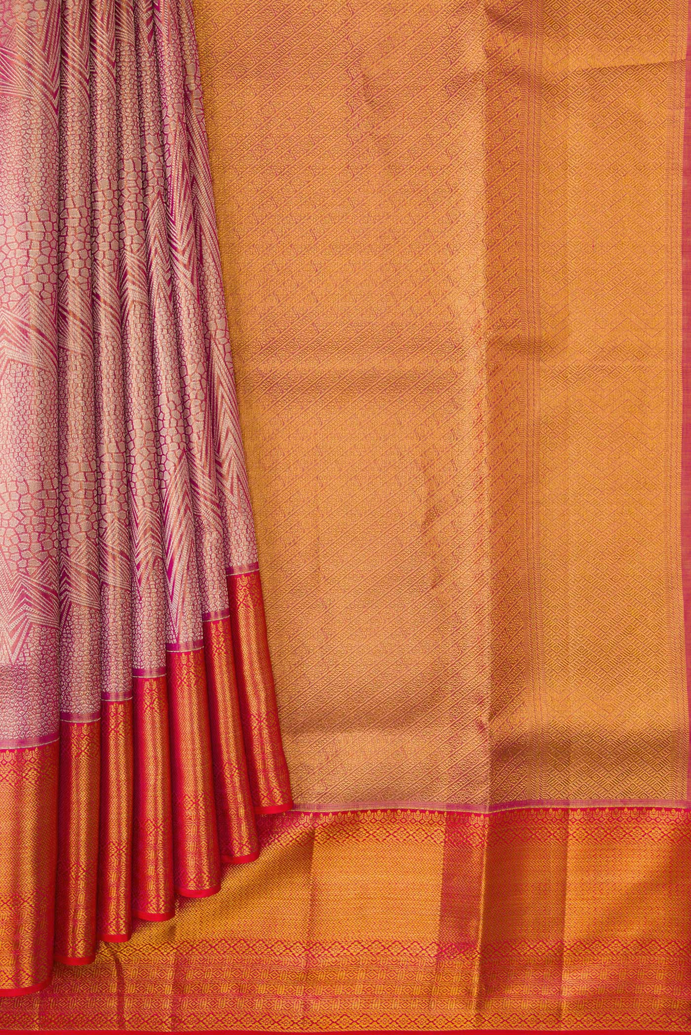 Rose pink Dual Tone Kanchipuram Tissue Silk Saree - Image 4